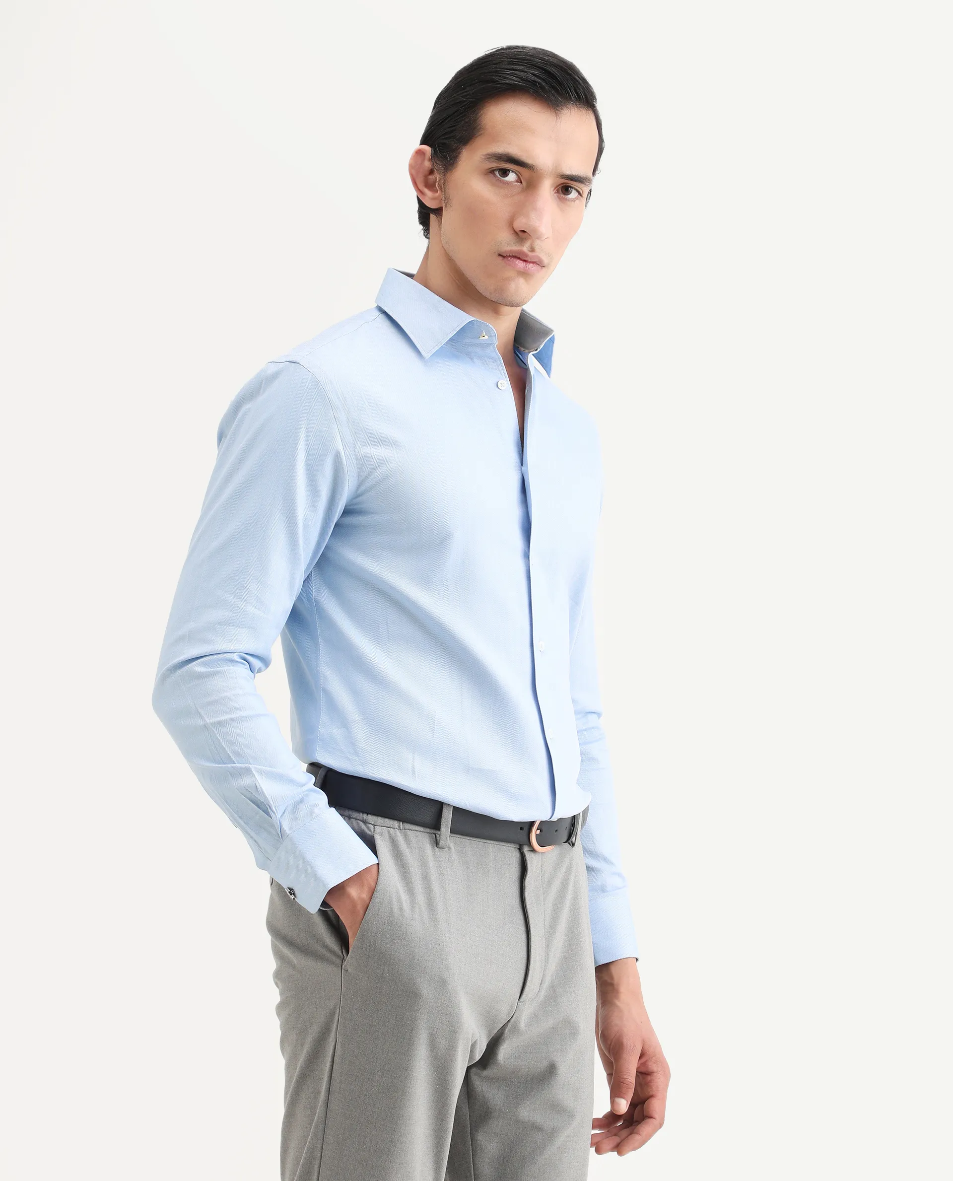 Rare Rabbit Men's Fargo Blue Plain Regular Fit Full Sleeve Collared Shirt - Image 6