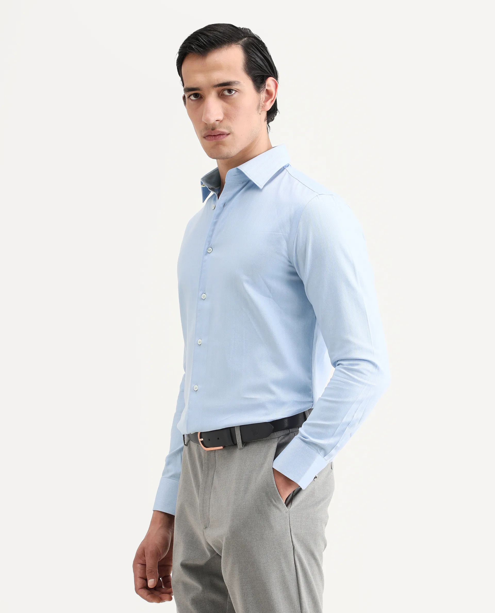 Rare Rabbit Men's Fargo Blue Plain Regular Fit Full Sleeve Collared Shirt - Image 7