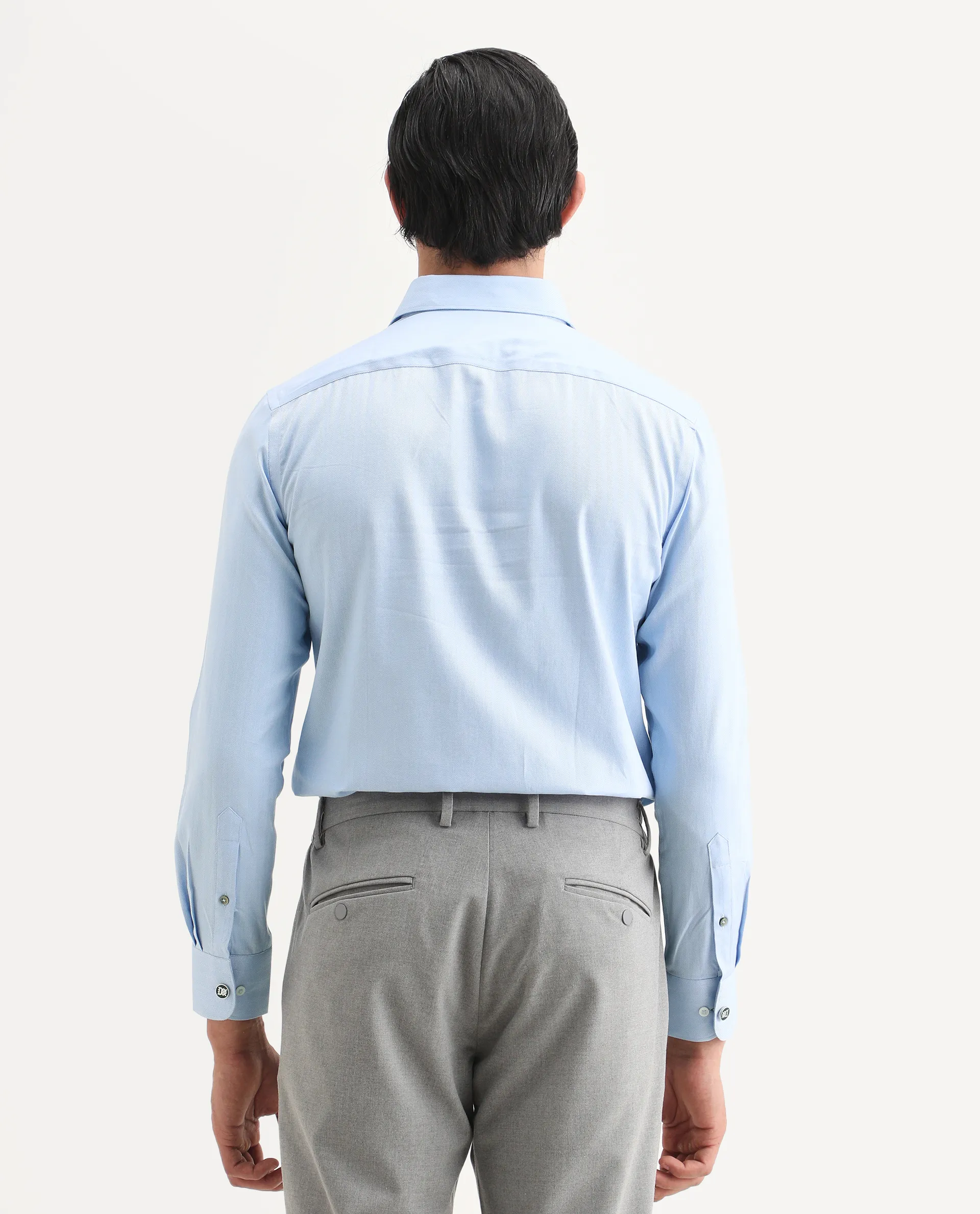Rare Rabbit Men's Fargo Blue Plain Regular Fit Full Sleeve Collared Shirt - Image 8