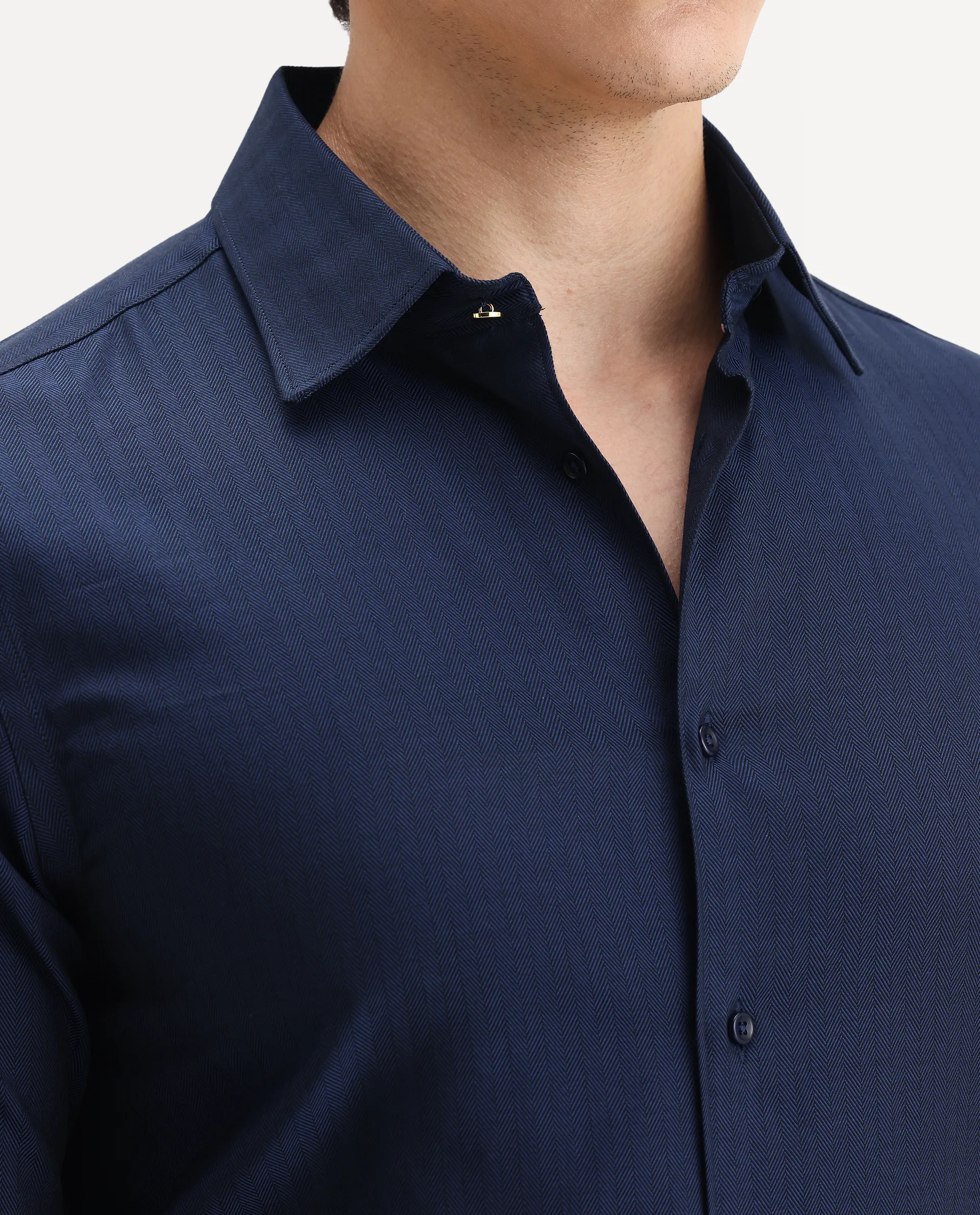 Rare Rabbit Men's Fargo Dark Navy Cotton Plain Regular Fit Full Sleeve Collared Shirt - Image 3