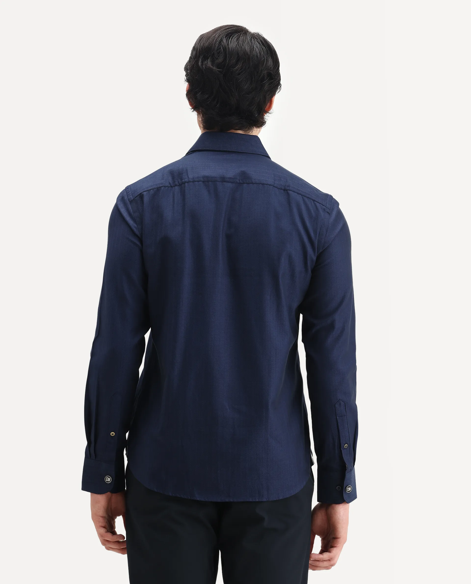 Rare Rabbit Men's Fargo Dark Navy Cotton Plain Regular Fit Full Sleeve Collared Shirt - Image 7