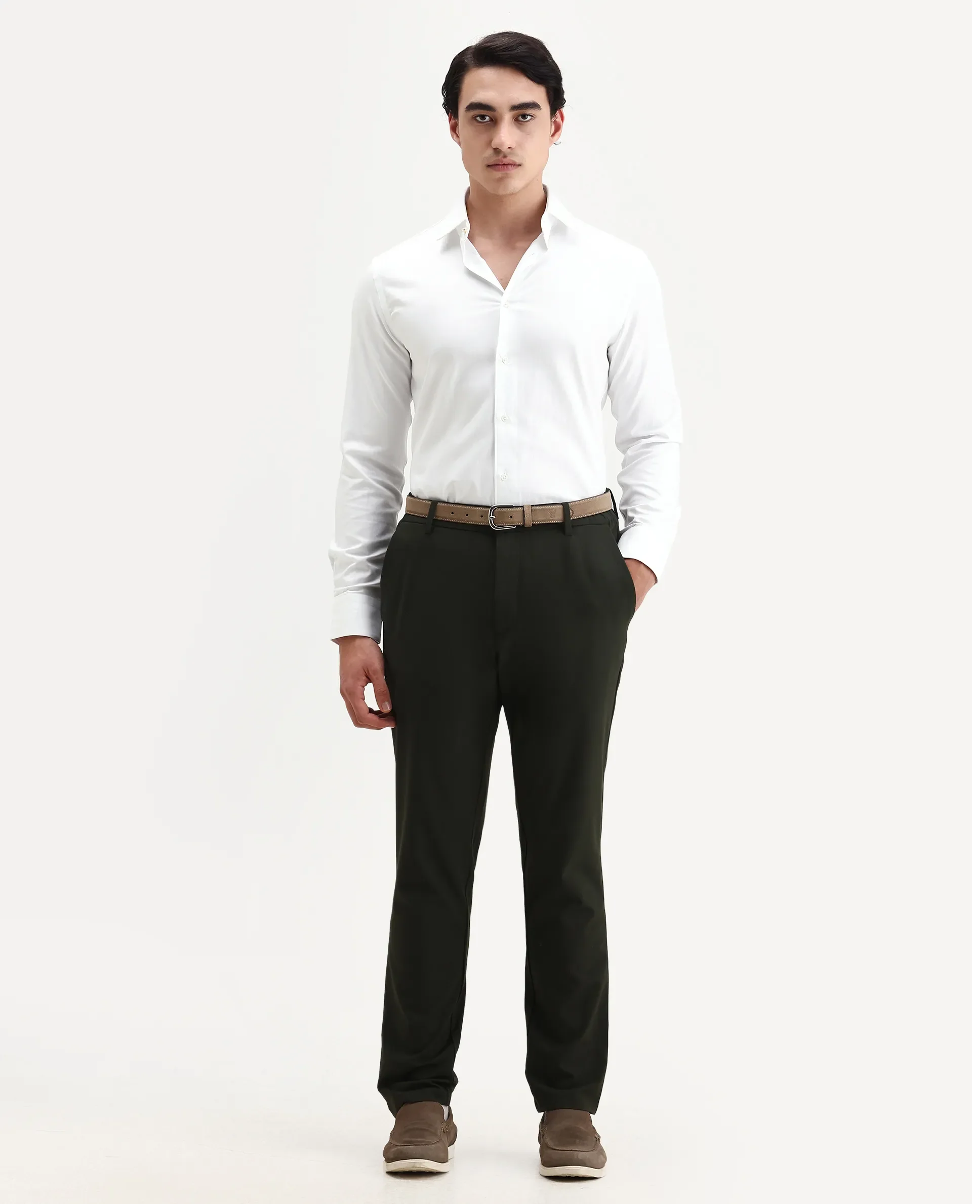 Rare Rabbit Men's Fargo White Cotton Plain Regular Fit Full Sleeve Collared Shirt - Image 2