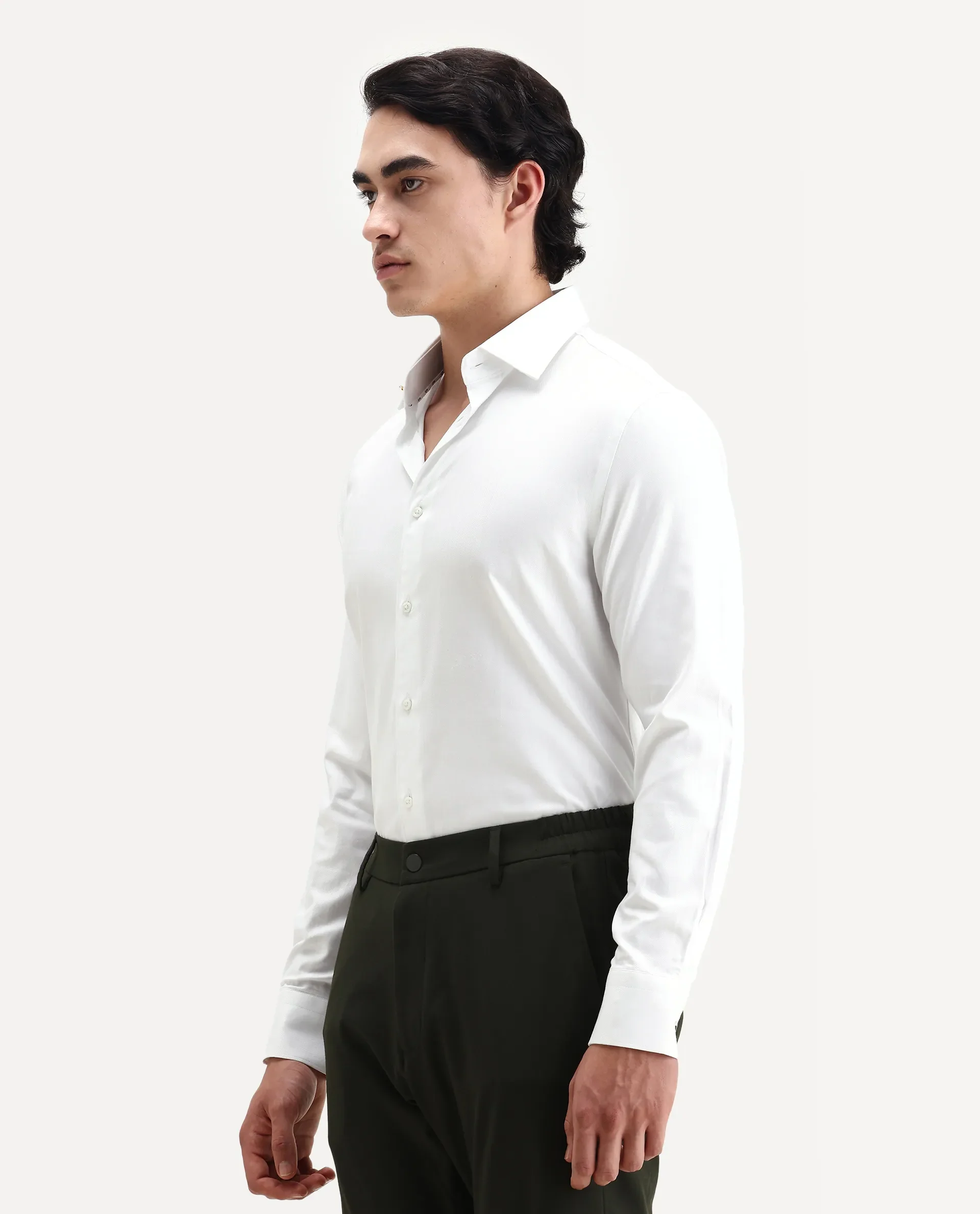 Rare Rabbit Men's Fargo White Cotton Plain Regular Fit Full Sleeve Collared Shirt - Image 4