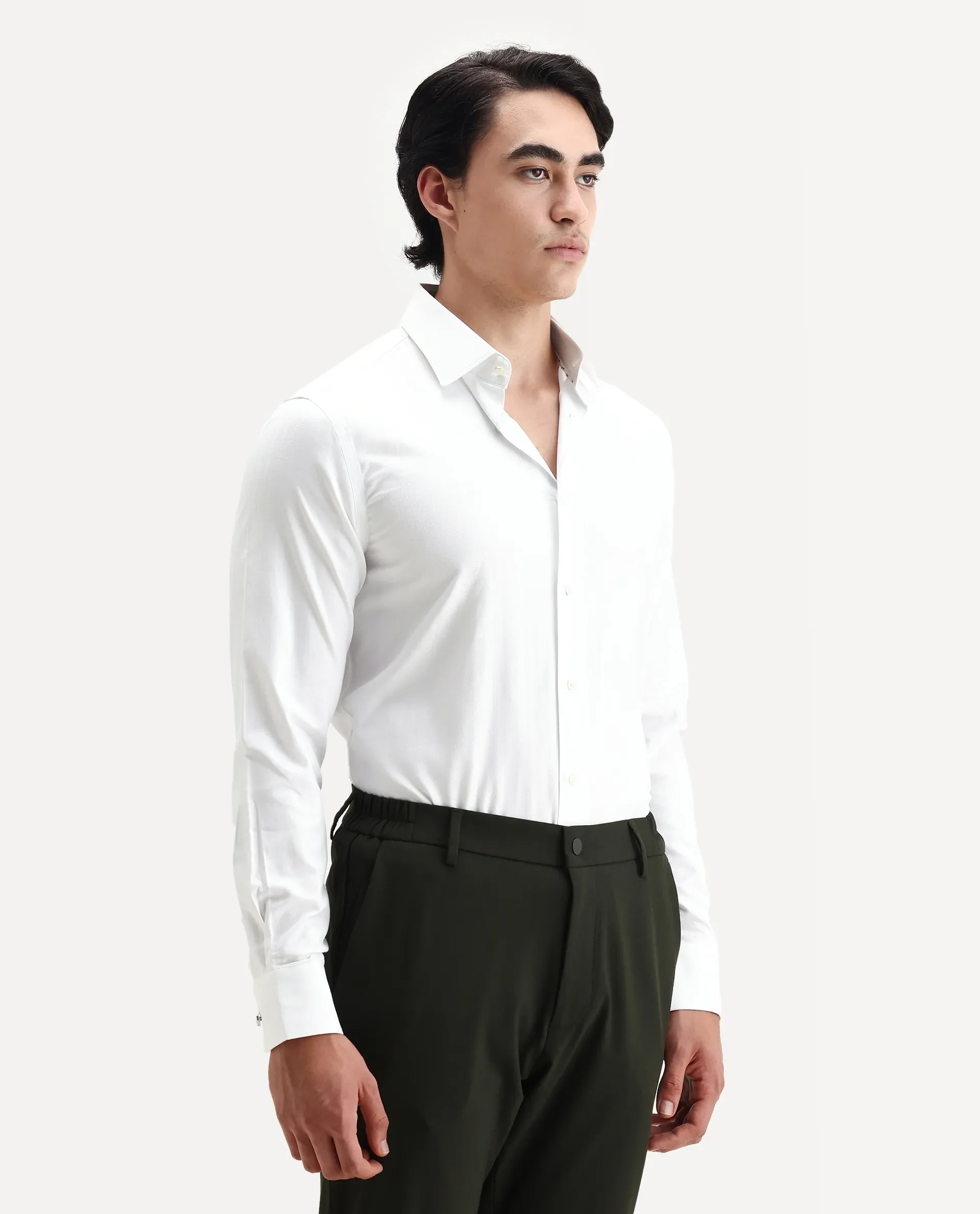 Rare Rabbit Men's Fargo White Cotton Plain Regular Fit Full Sleeve Collared Shirt - Image 5