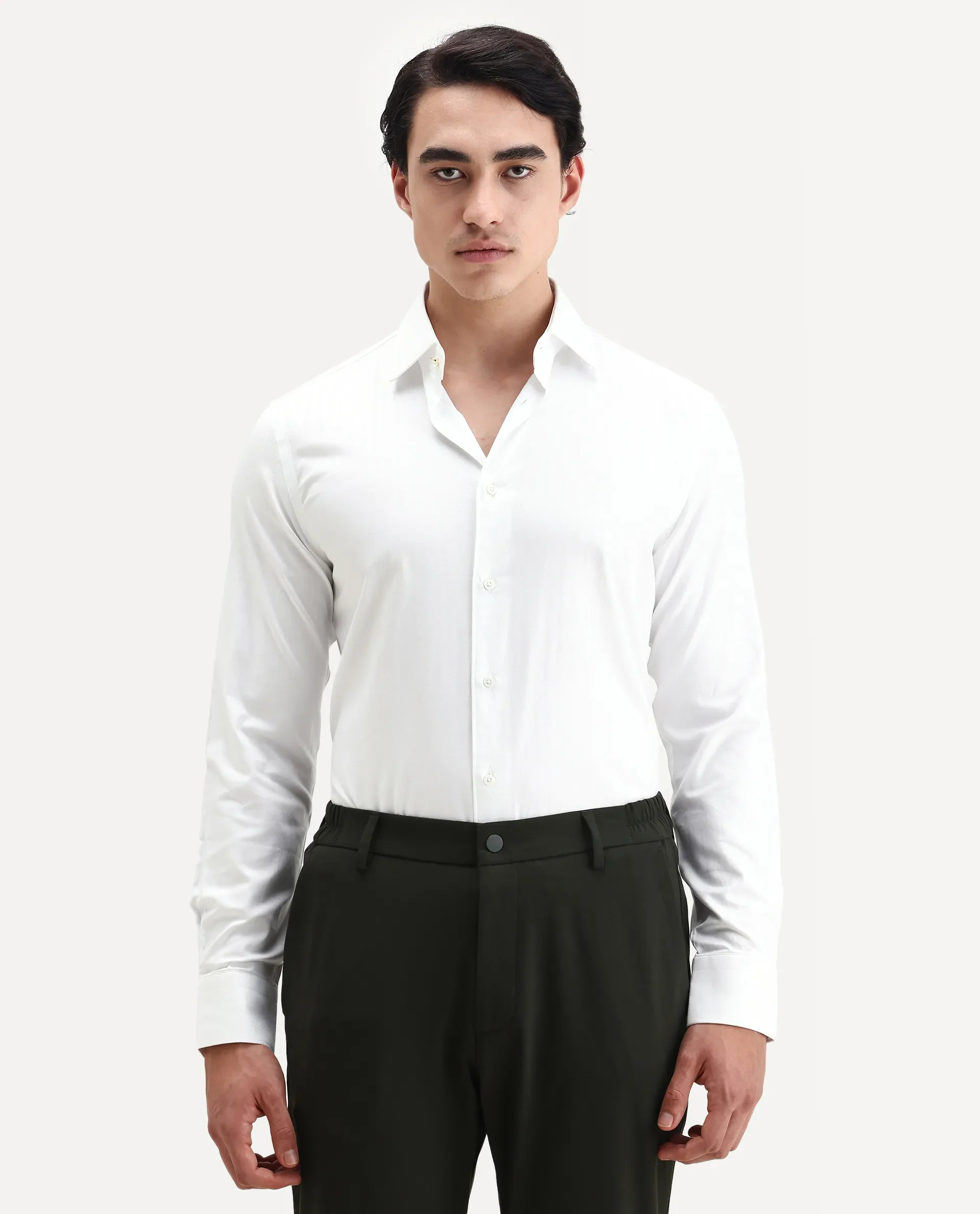 Rare Rabbit Men's Fargo White Cotton Plain Regular Fit Full Sleeve Collared Shirt - Image 6