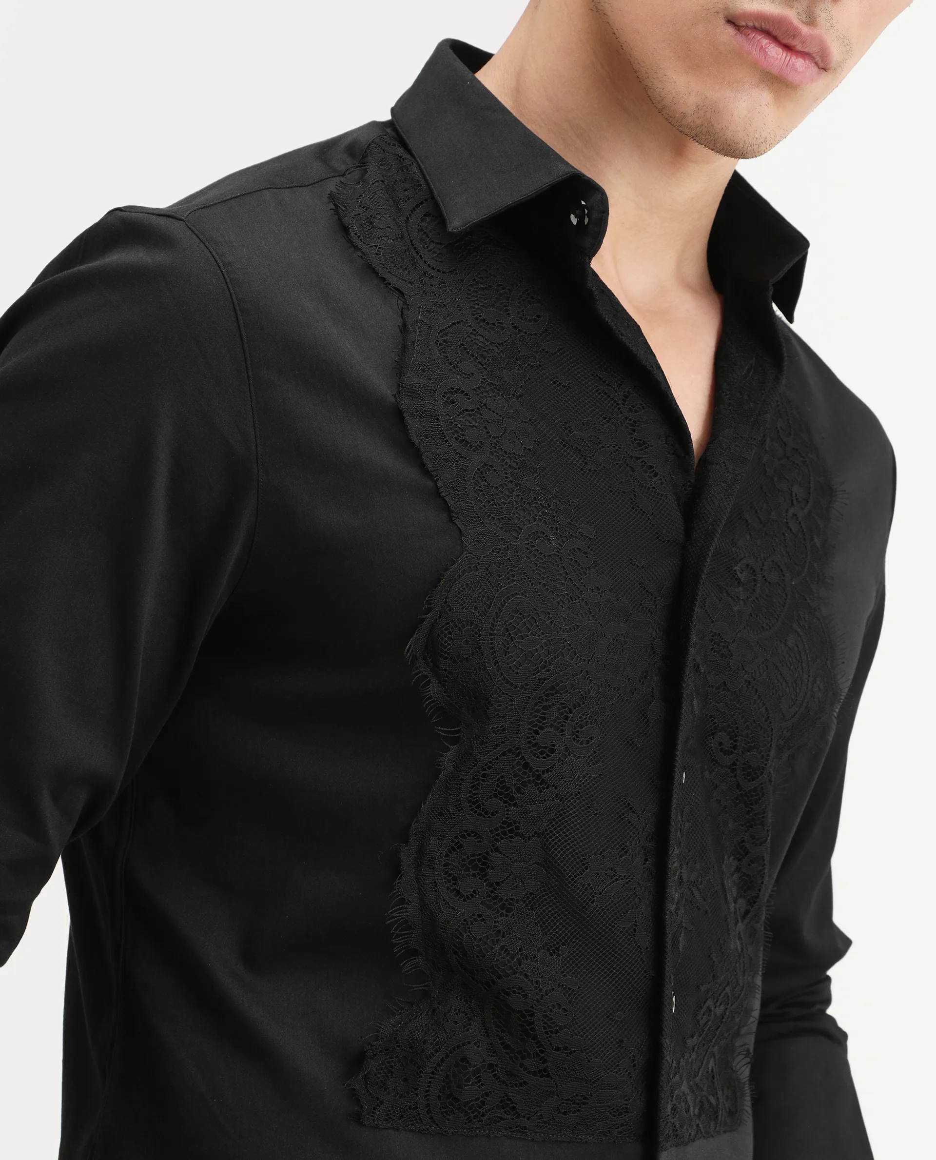 Rare Rabbit Men's Faro-2 Black Cotton Embroidered Regular Fit Full Sleeve Collared Shirt - Image 4