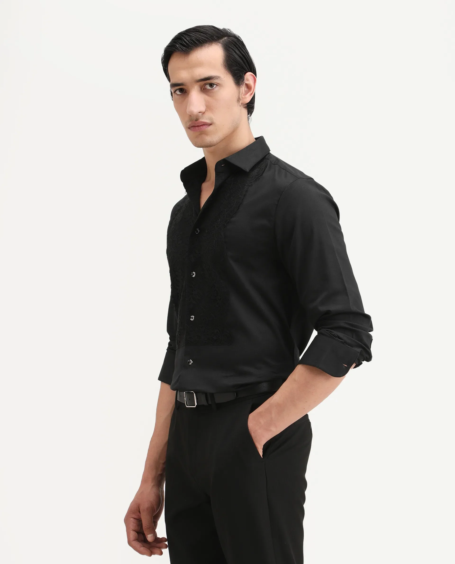 Rare Rabbit Men's Faro-2 Black Cotton Embroidered Regular Fit Full Sleeve Collared Shirt - Image 5