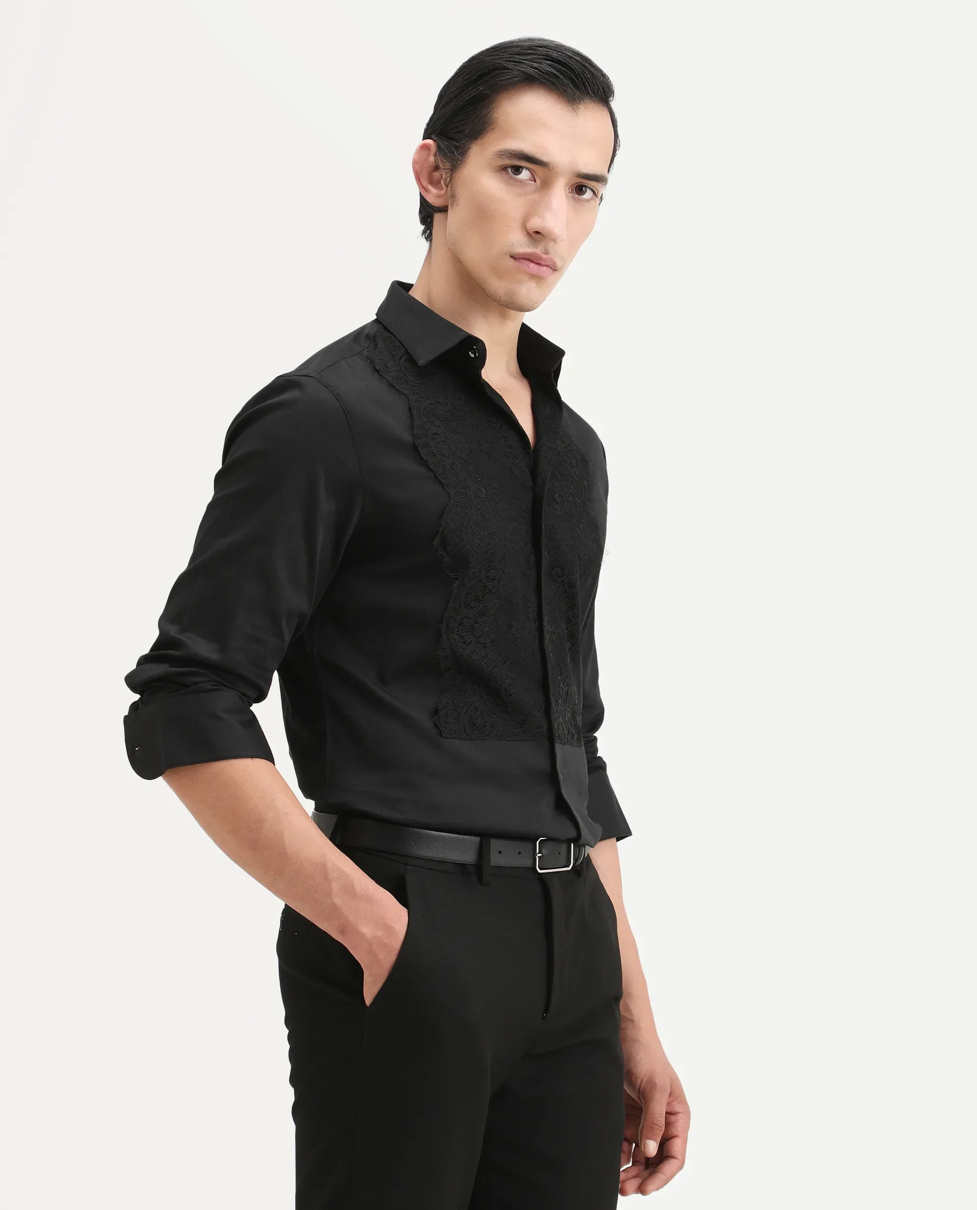 Rare Rabbit Men's Faro-2 Black Cotton Embroidered Regular Fit Full Sleeve Collared Shirt - Image 6