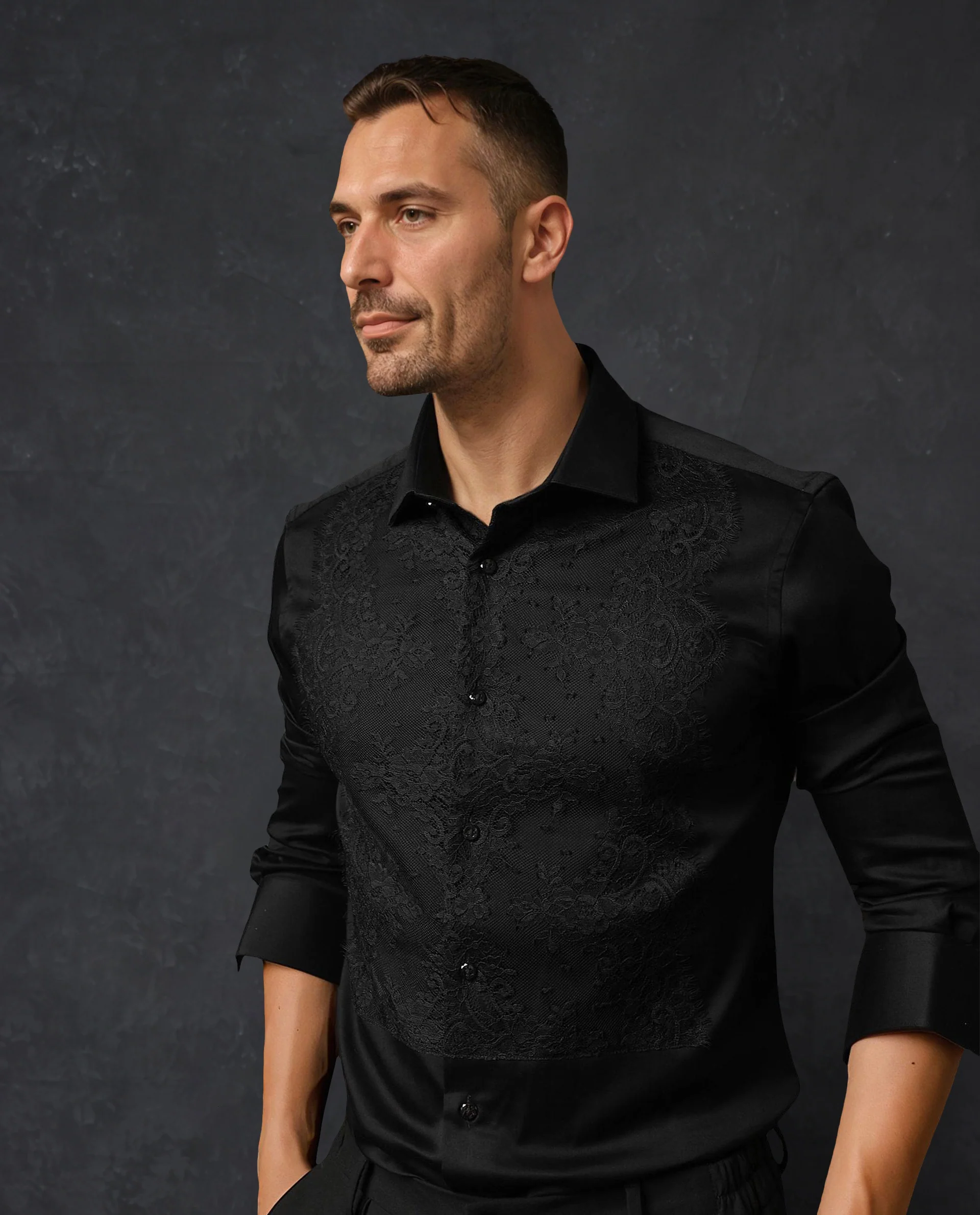Rare Rabbit Men's Faro Black Cotton Embroidered Regular Fit Full Sleeve Spread Collar Shirt - Image 6