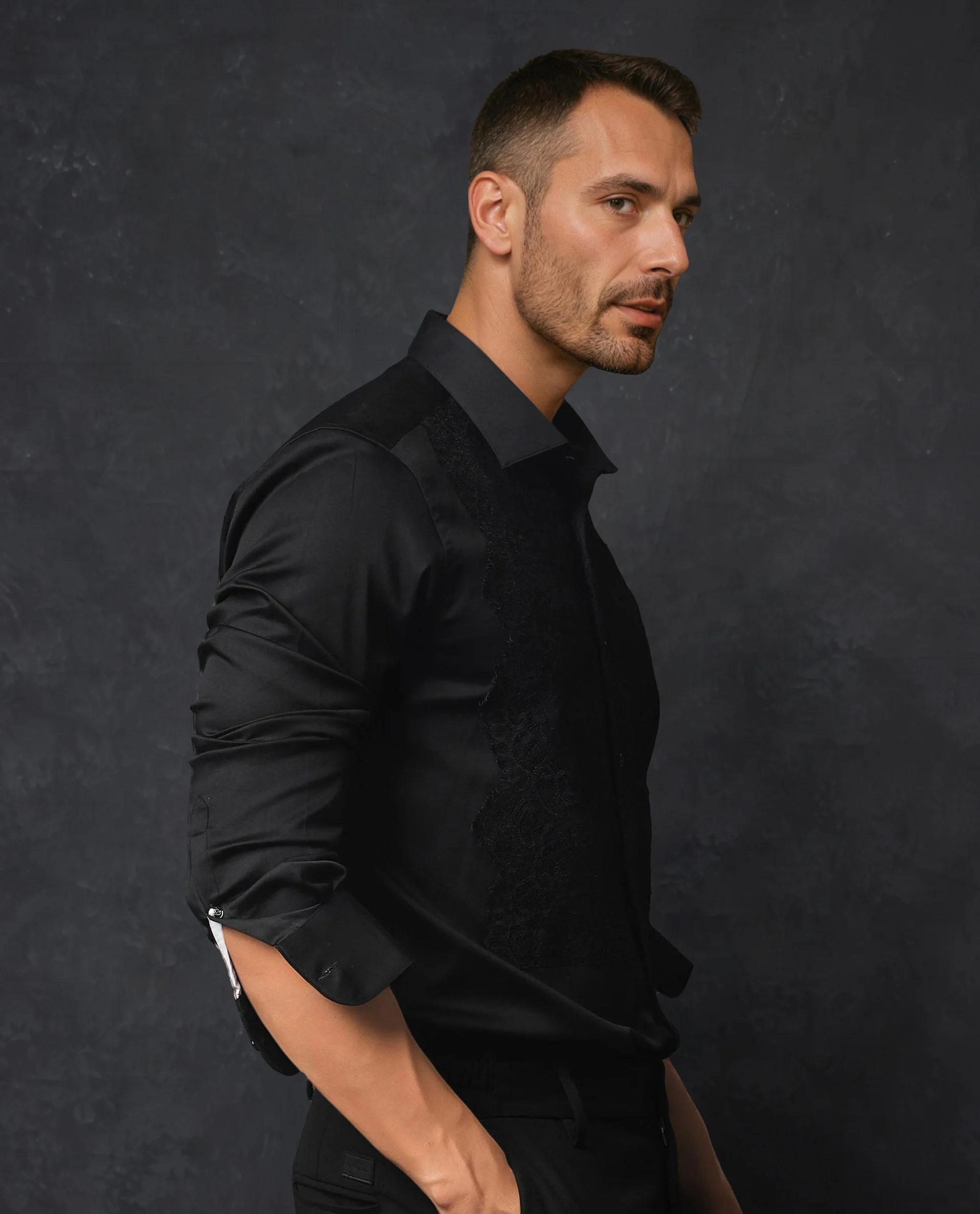 Rare Rabbit Men's Faro Black Cotton Embroidered Regular Fit Full Sleeve Spread Collar Shirt - Image 7
