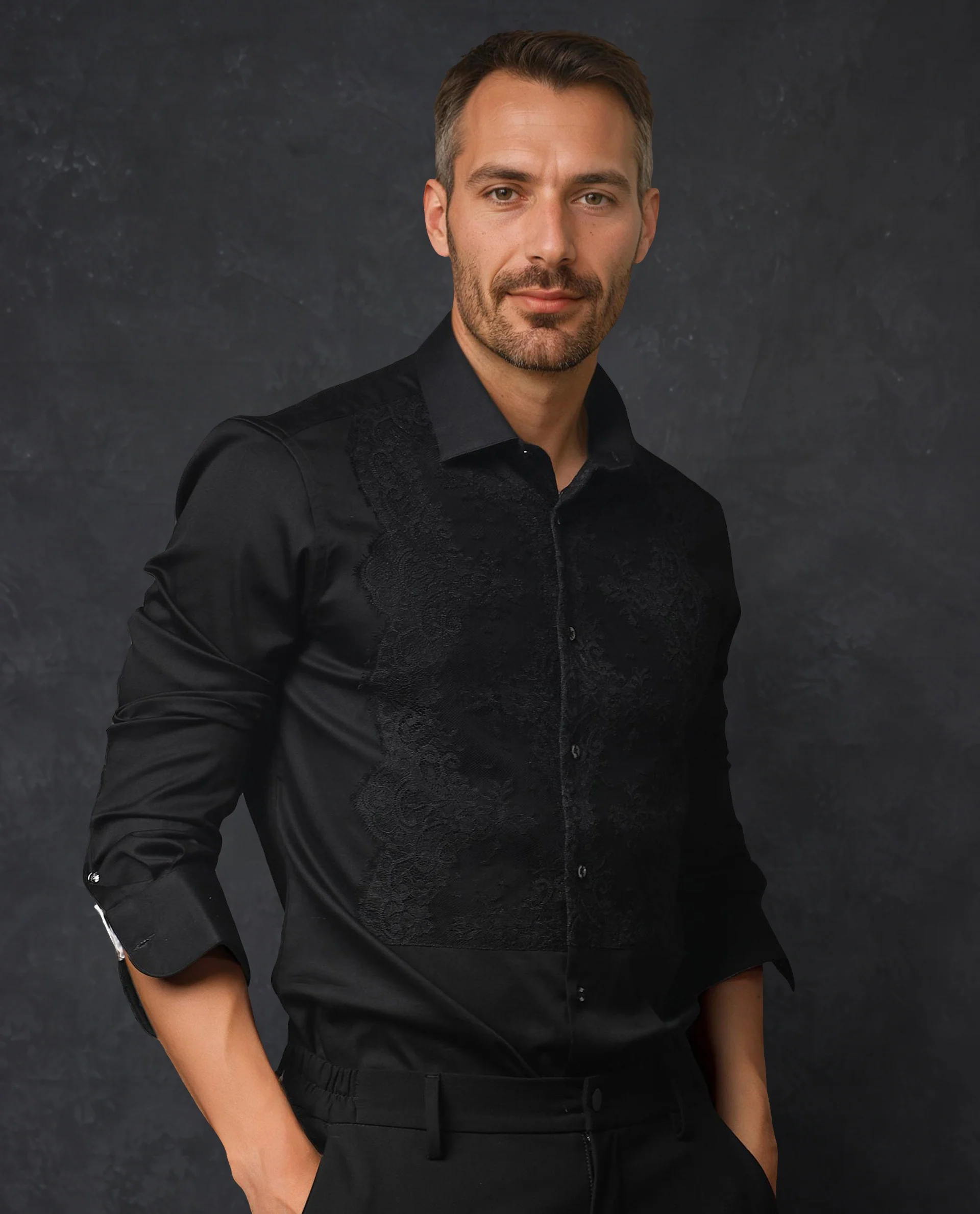 Rare Rabbit Men's Faro Black Cotton Embroidered Regular Fit Full Sleeve Spread Collar Shirt - Image 9