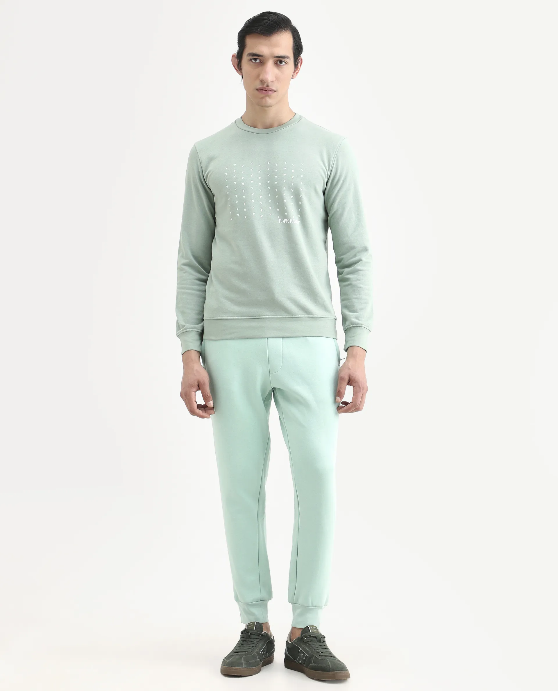 Rare Rabbit Men's Faroe Light Green Cotton Plain Regular Fit Joggers - Image 5