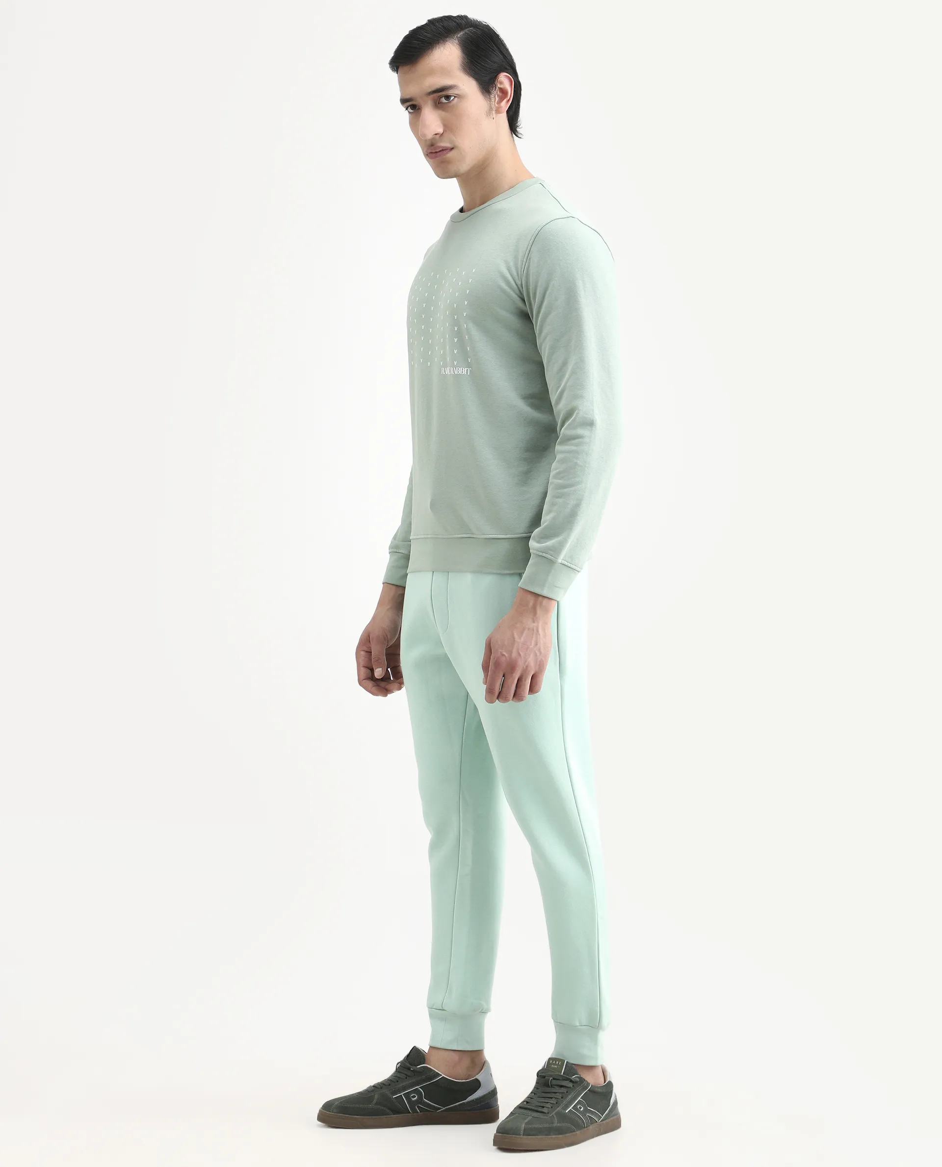 Rare Rabbit Men's Faroe Light Green Cotton Plain Regular Fit Joggers - Image 6