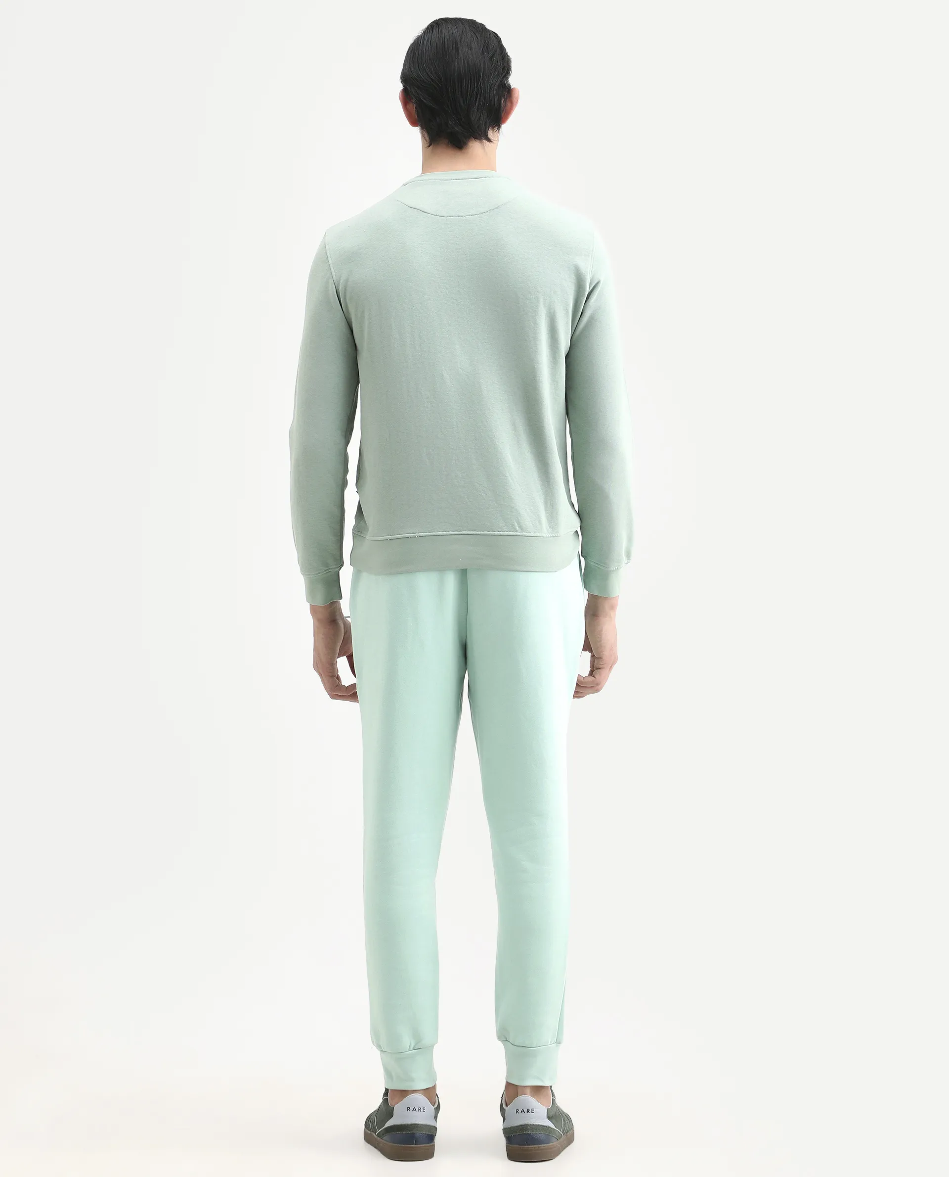 Rare Rabbit Men's Faroe Light Green Cotton Plain Regular Fit Joggers - Image 7