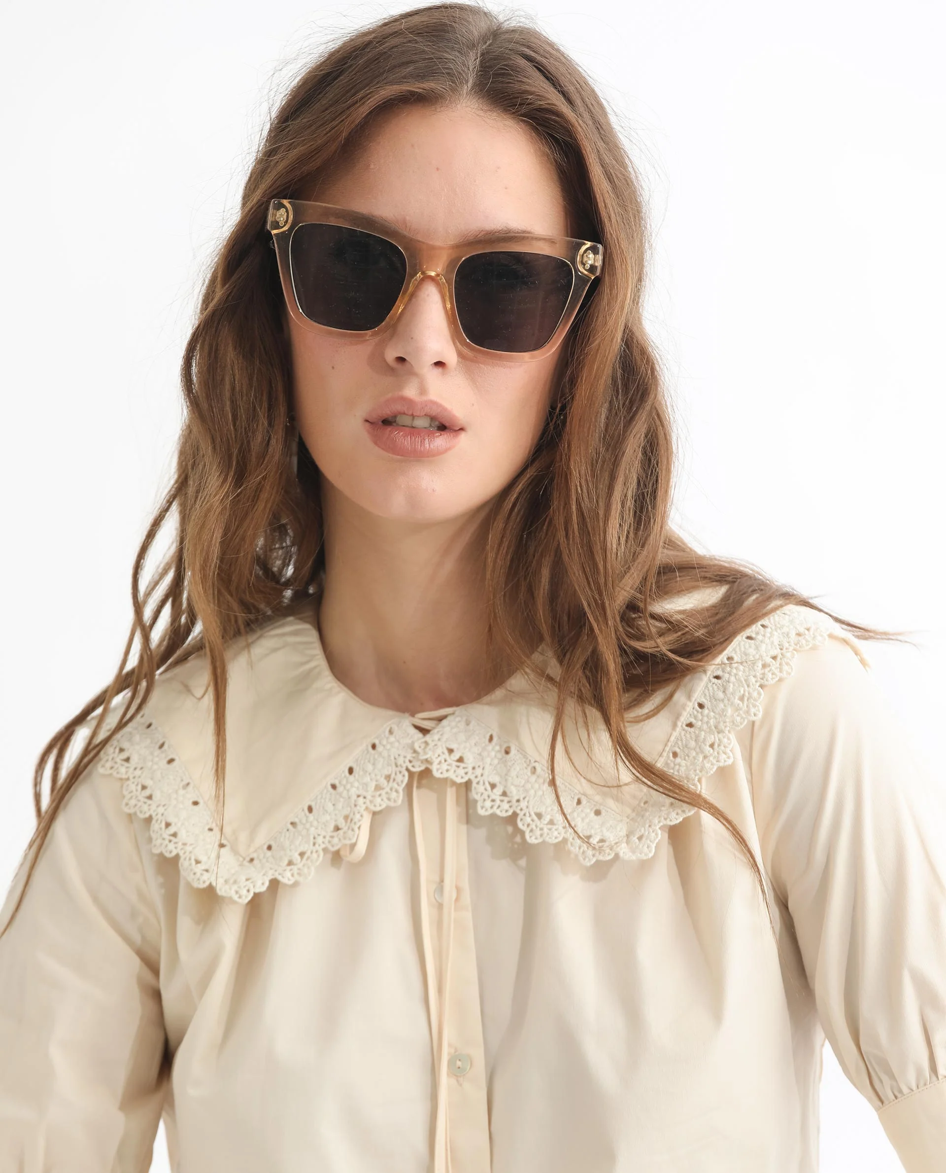 Rareism Women's Farse Beige Polyester Spread Collar Plain Puff Sleeves Regular Fit Top - Image 17