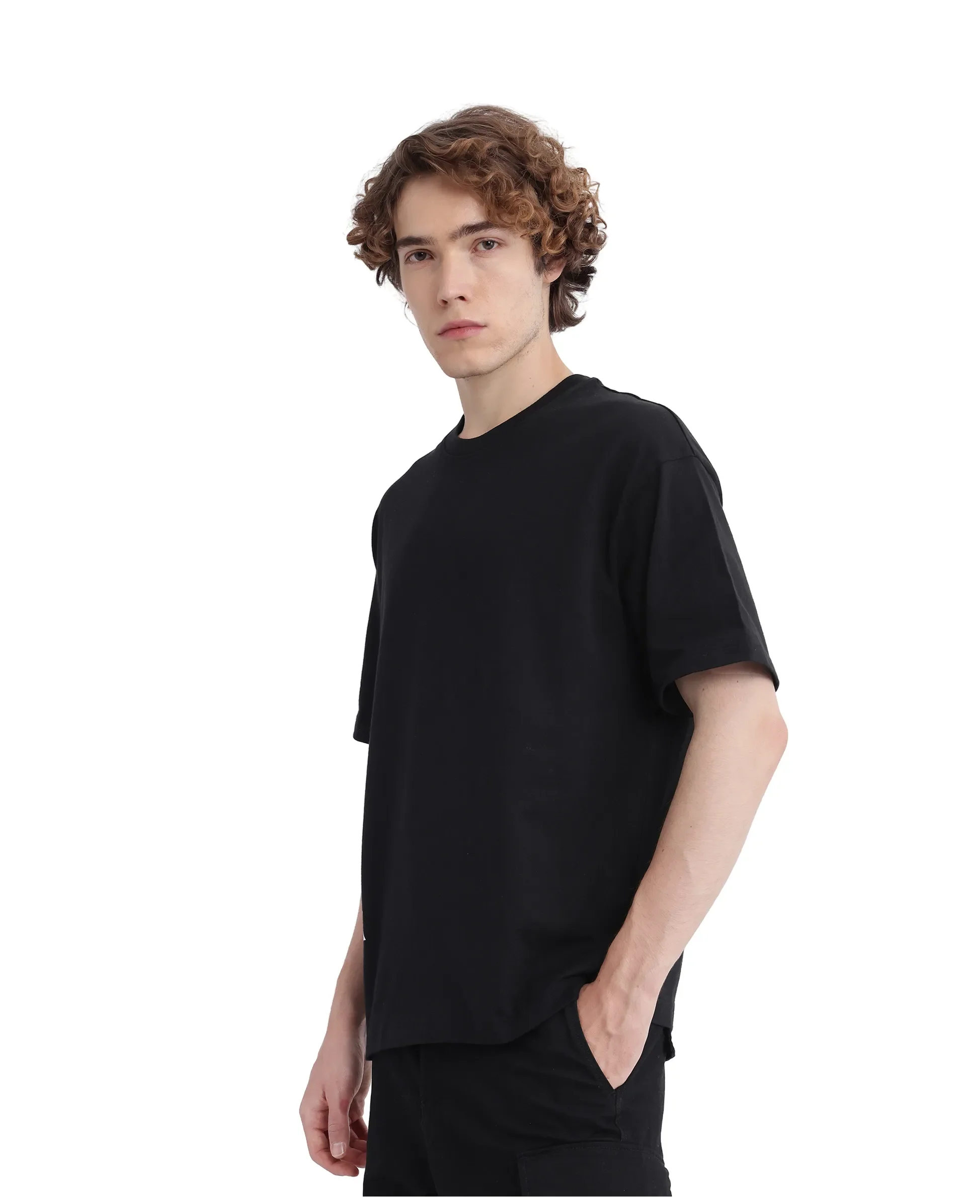Rare Rabbit Men's Fast Black Cotton Graphic Print Oversized Fit Half Sleeve Crew Neck T-Shirt - Image 2