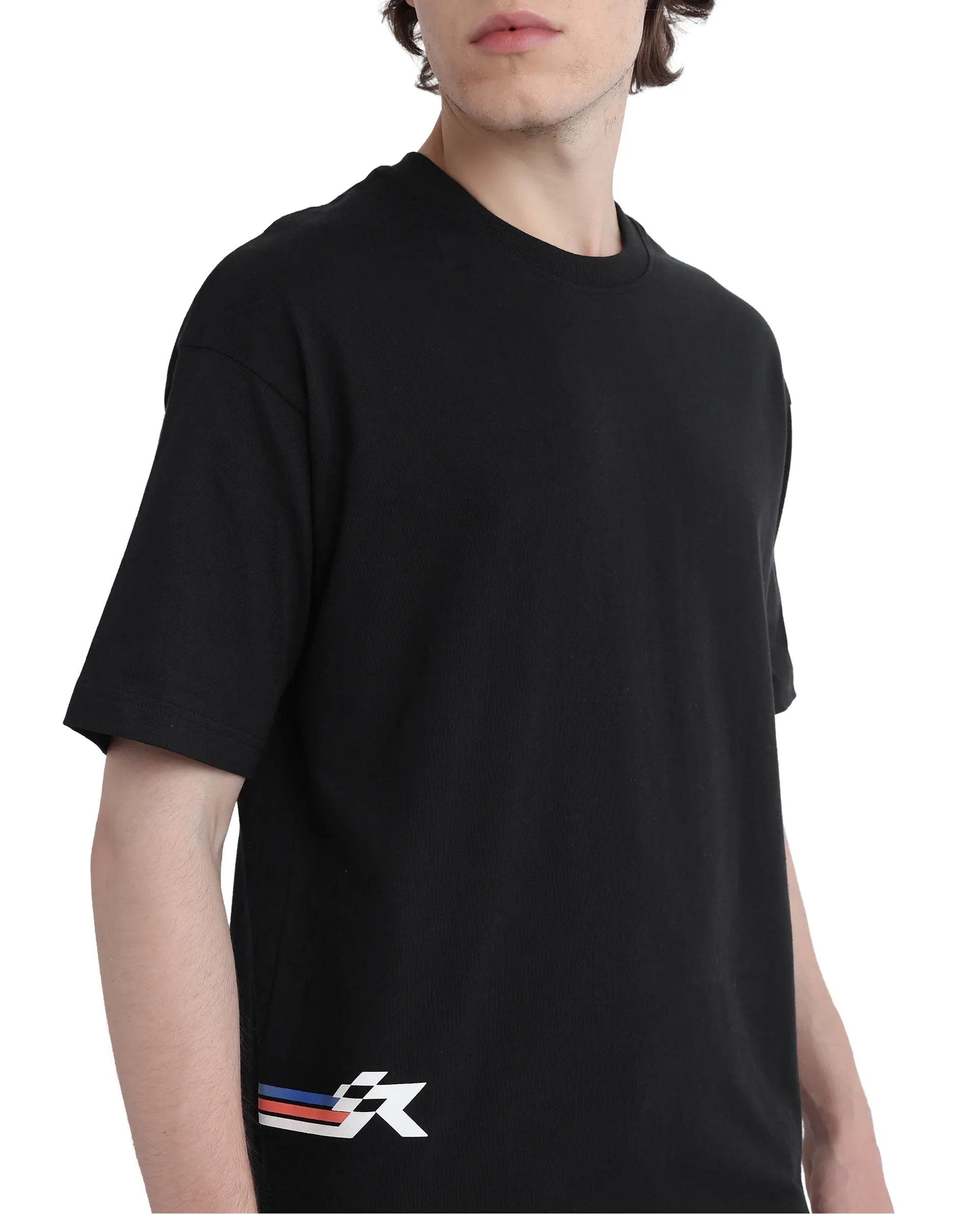 Rare Rabbit Men's Fast Black Cotton Graphic Print Oversized Fit Half Sleeve Crew Neck T-Shirt - Image 6