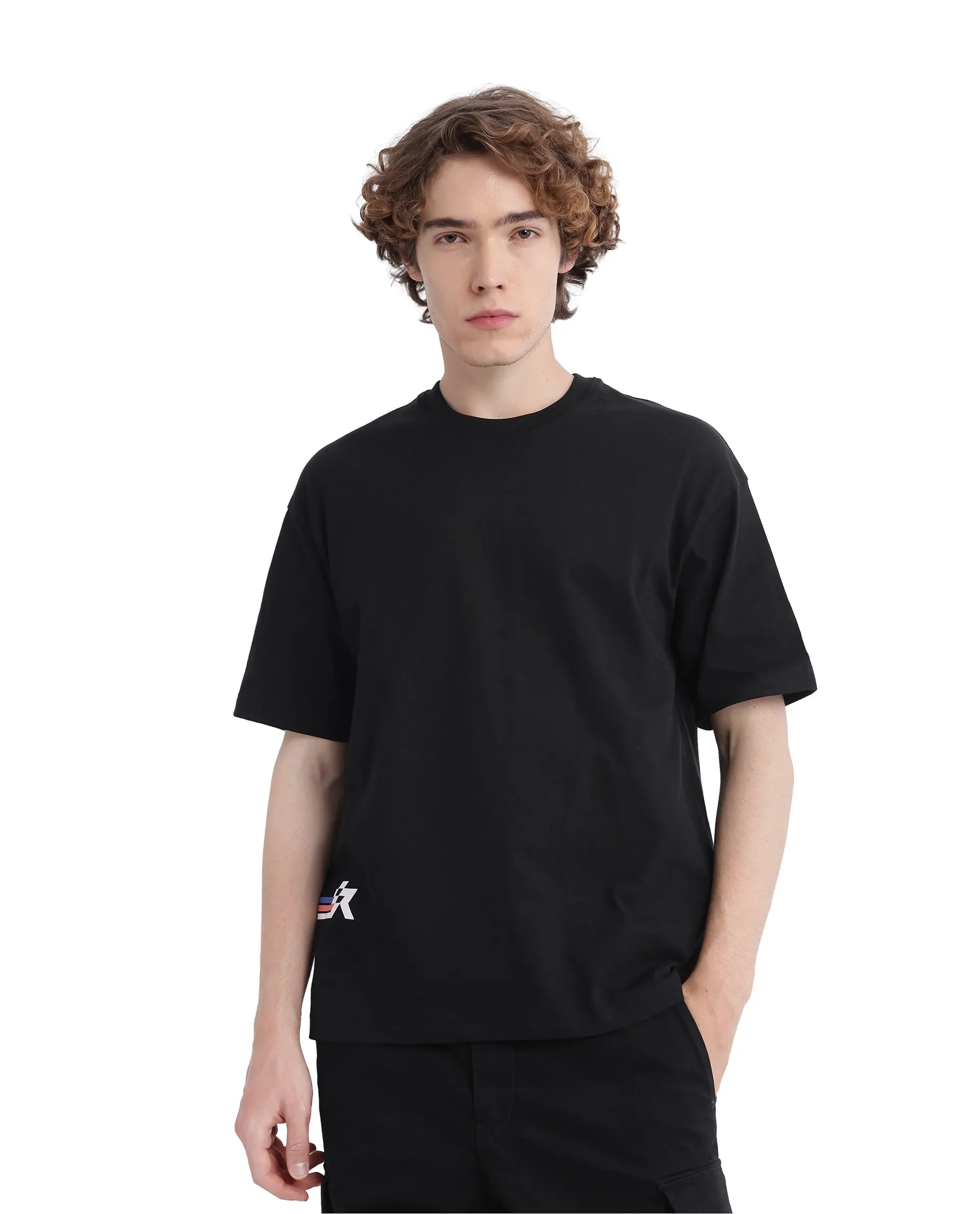 Rare Rabbit Men's Fast Black Cotton Graphic Print Oversized Fit Half Sleeve Crew Neck T-Shirt - Image 8