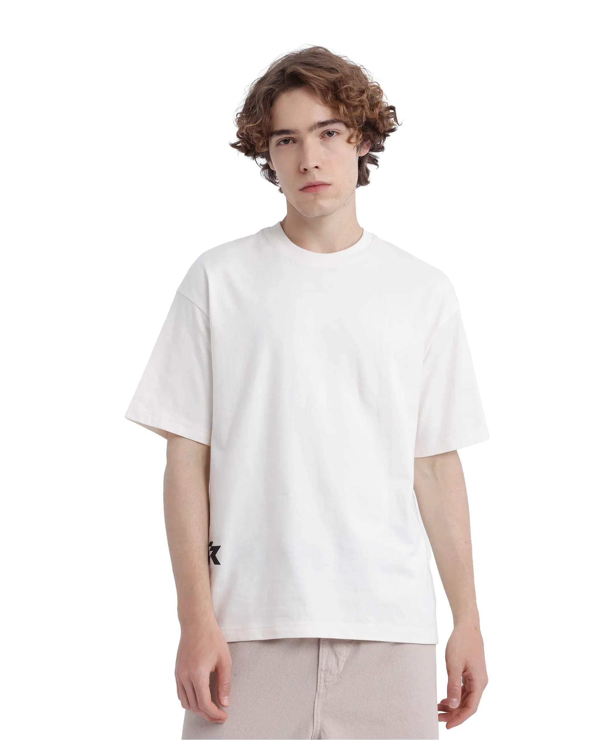 Rare Rabbit Men's Fast Off White Cotton Graphic Print Oversized Fit Half Sleeve Crew Neck T-Shirt - Image 2
