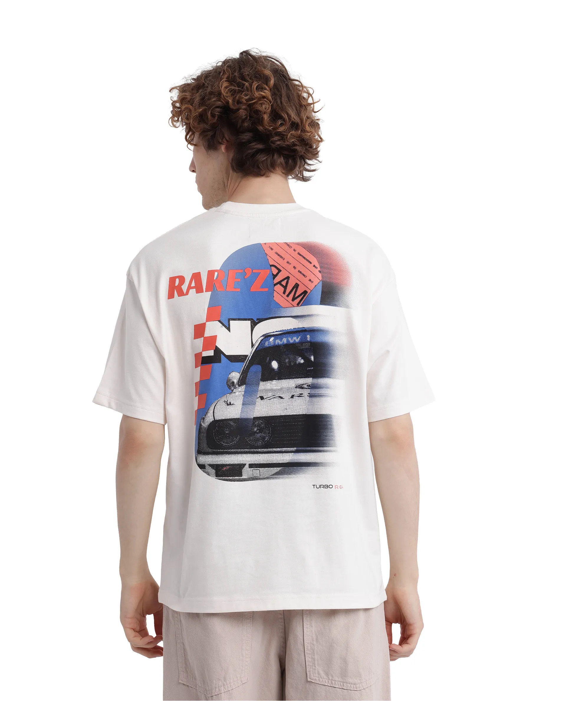 Rare Rabbit Men's Fast Off White Cotton Graphic Print Oversized Fit Half Sleeve Crew Neck T-Shirt - Image 4