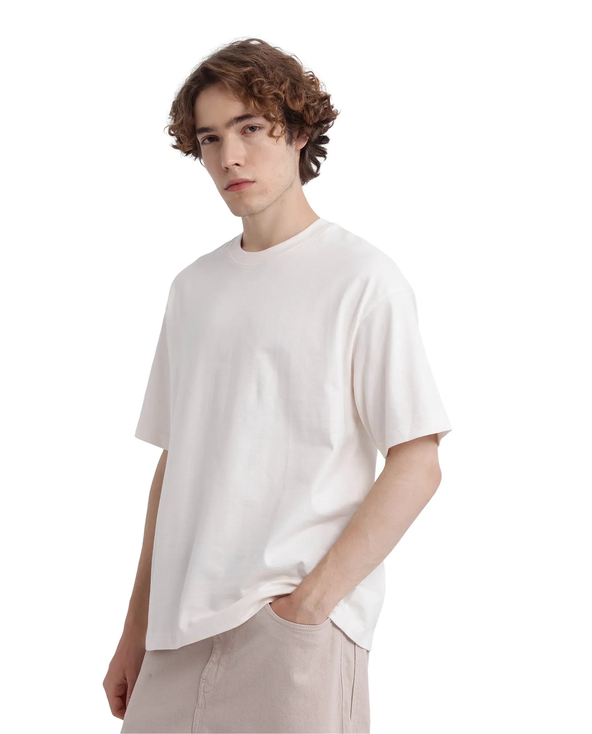 Rare Rabbit Men's Fast Off White Cotton Graphic Print Oversized Fit Half Sleeve Crew Neck T-Shirt - Image 5