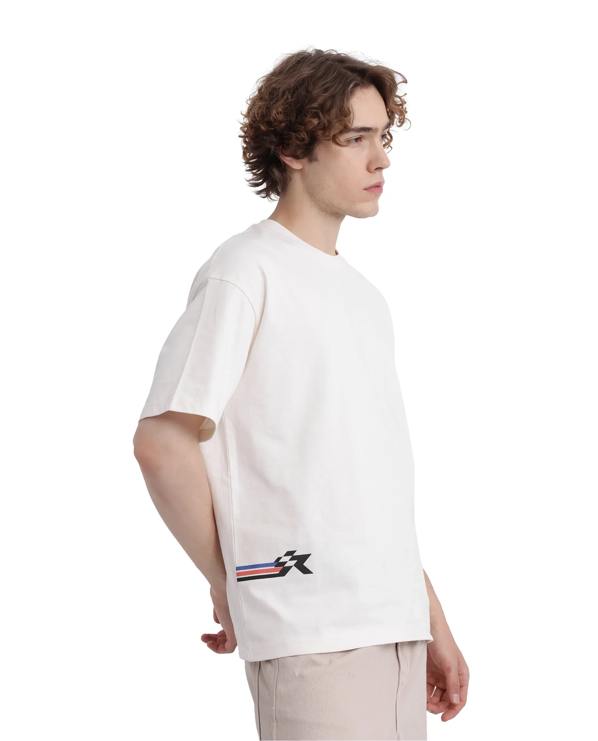 Rare Rabbit Men's Fast Off White Cotton Graphic Print Oversized Fit Half Sleeve Crew Neck T-Shirt - Image 6