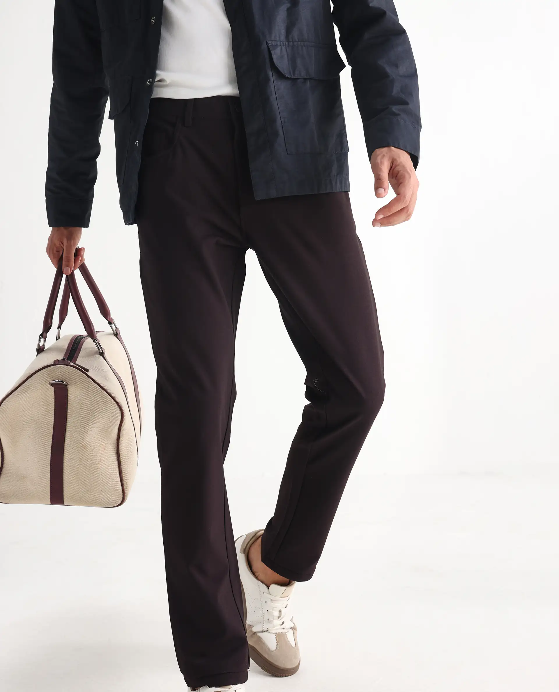 Rare Rabbit Men's Fastro Dark Maroon Cotton Plain Regular Fit Trouser - Image 2