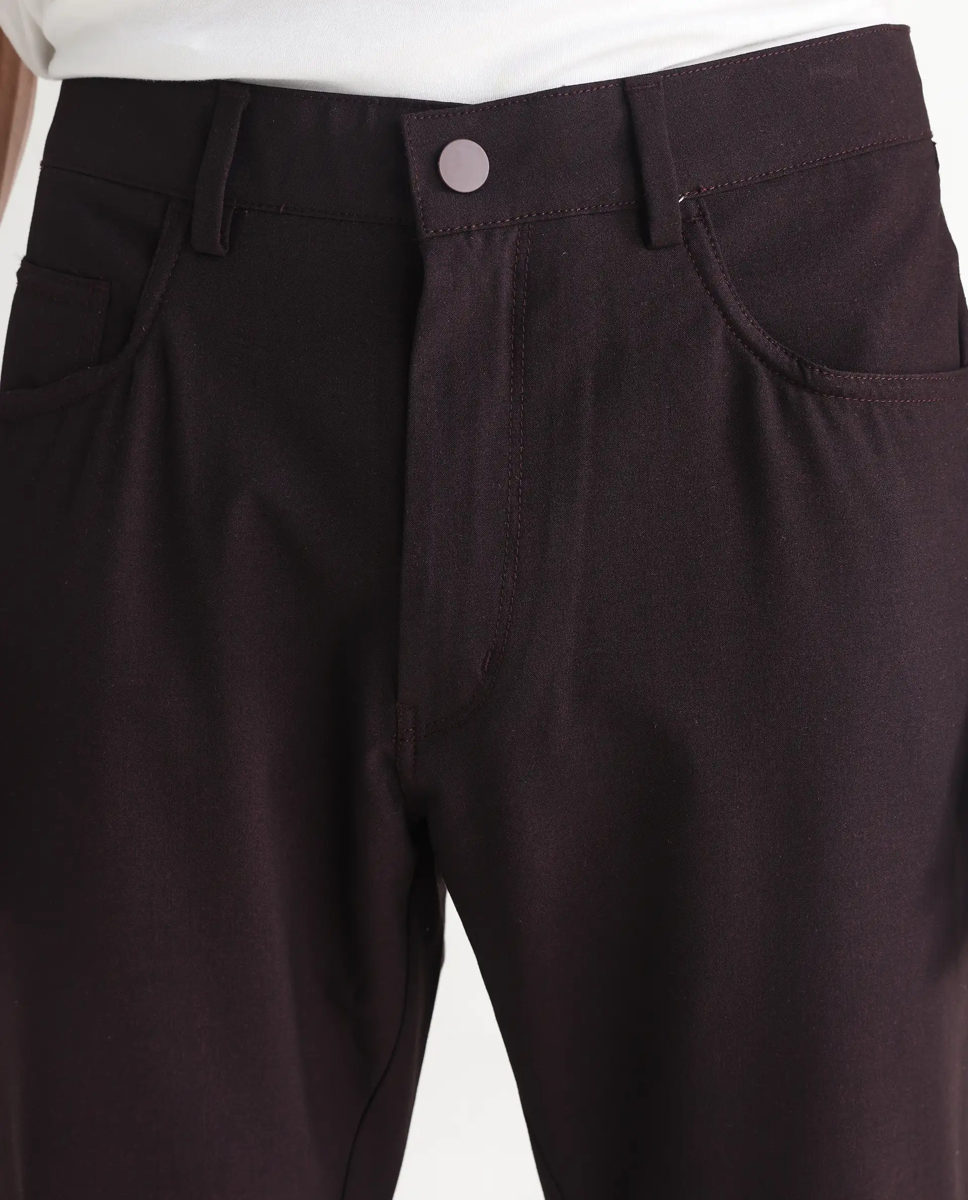 Rare Rabbit Men's Fastro Dark Maroon Cotton Plain Regular Fit Trouser - Image 6