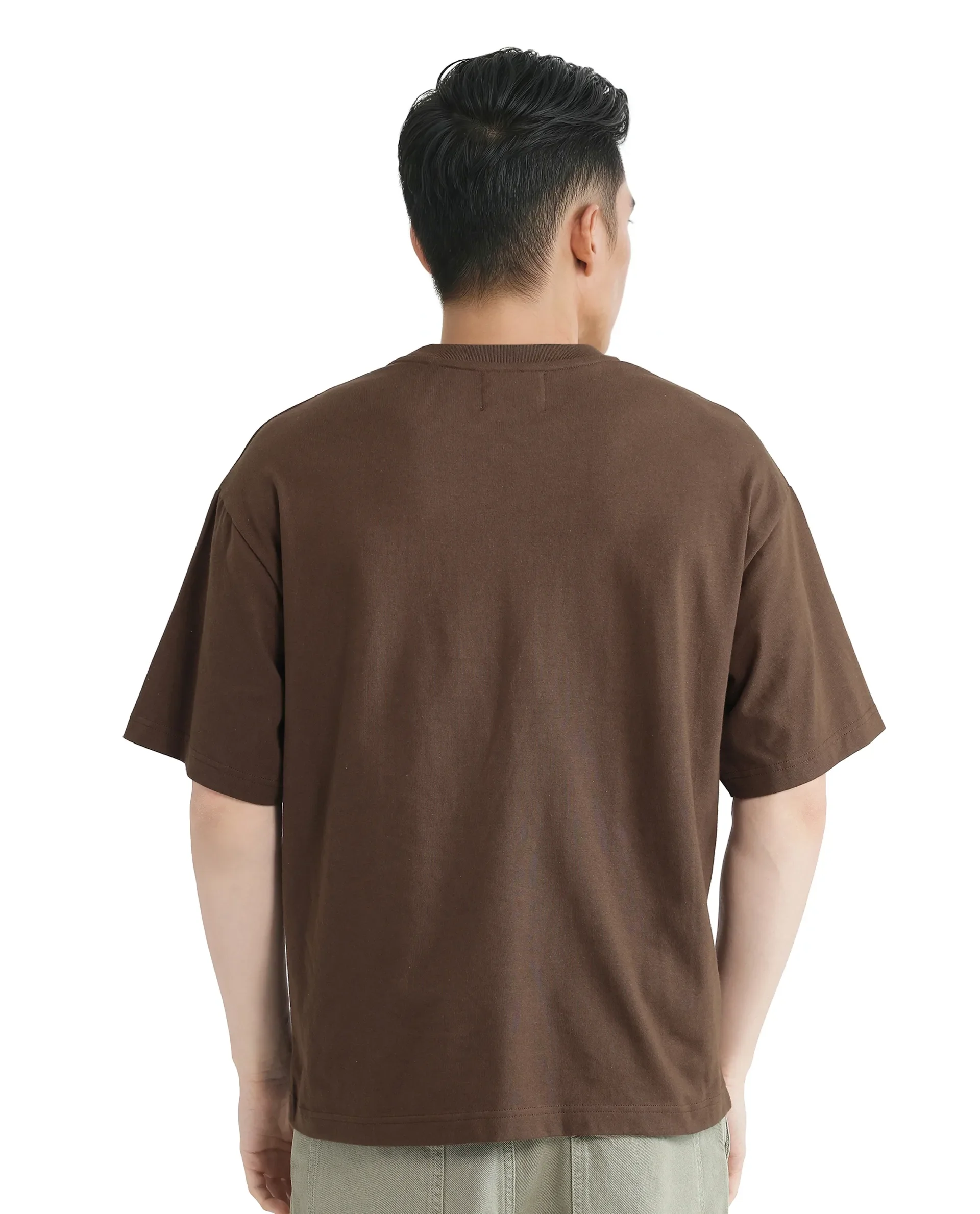 Rare Rabbit Men's Faun Brown Cotton Graphic Print Oversized Fit Half Sleeve Crew Neck T-Shirt - Image 6