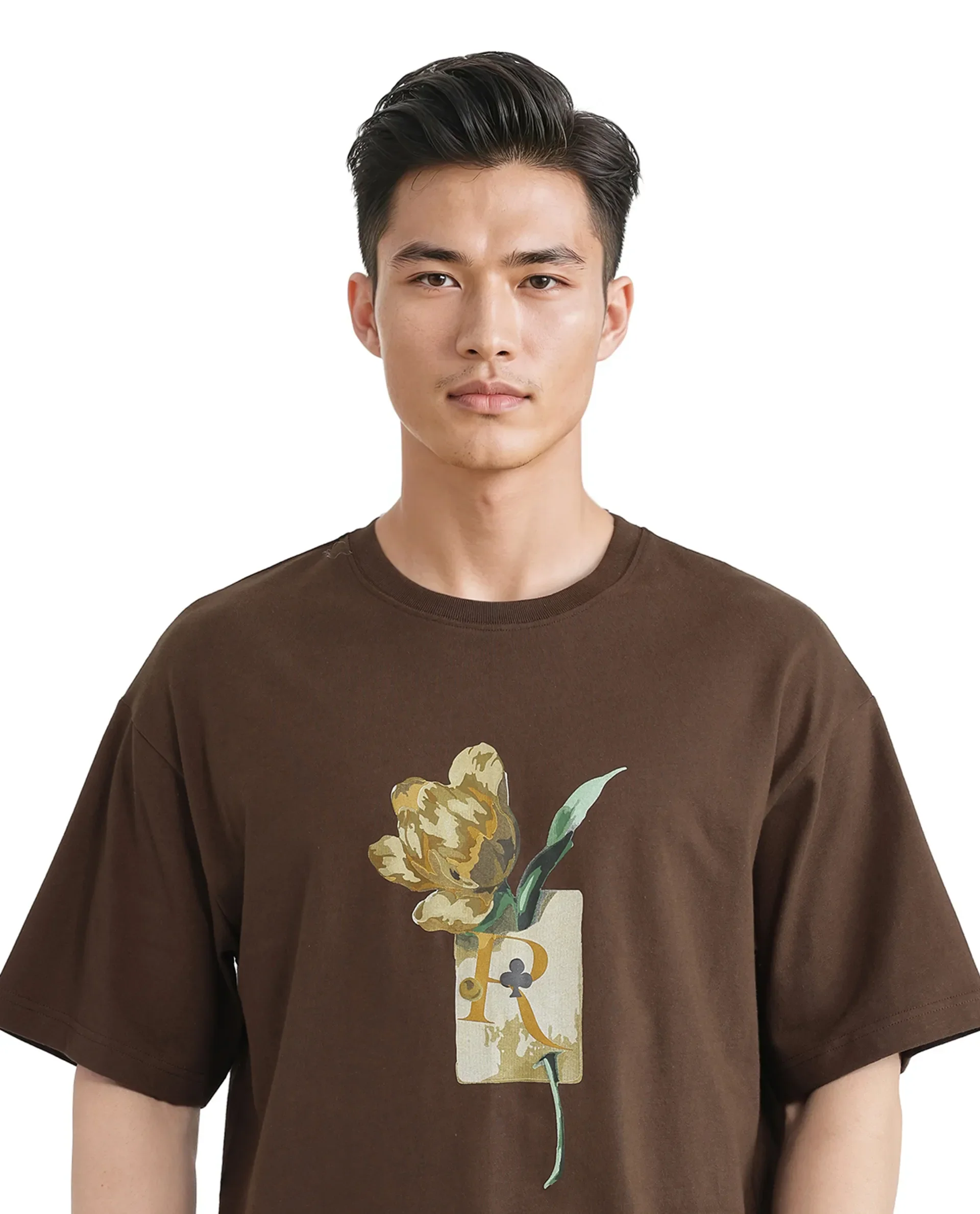 Rare Rabbit Men's Faun Brown Cotton Graphic Print Oversized Fit Half Sleeve Crew Neck T-Shirt - Image 7