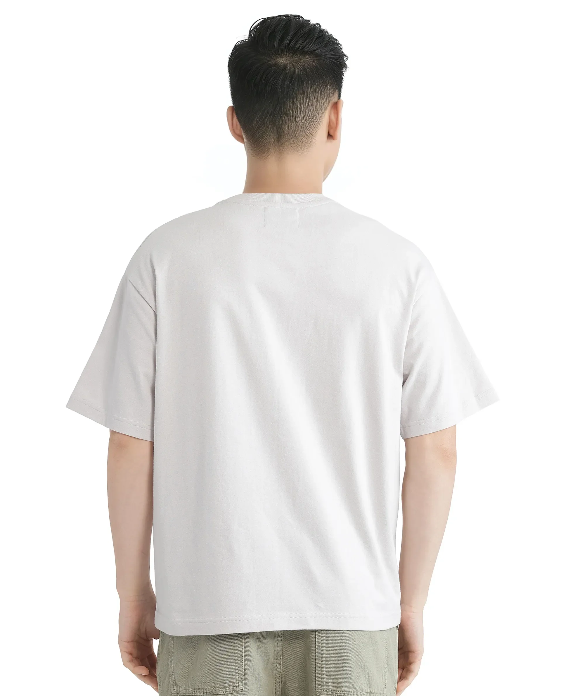 Rare Rabbit Men's Faun Light Grey Cotton Graphic Print Oversized Fit Half Sleeve Crew Neck T-Shirt - Image 4
