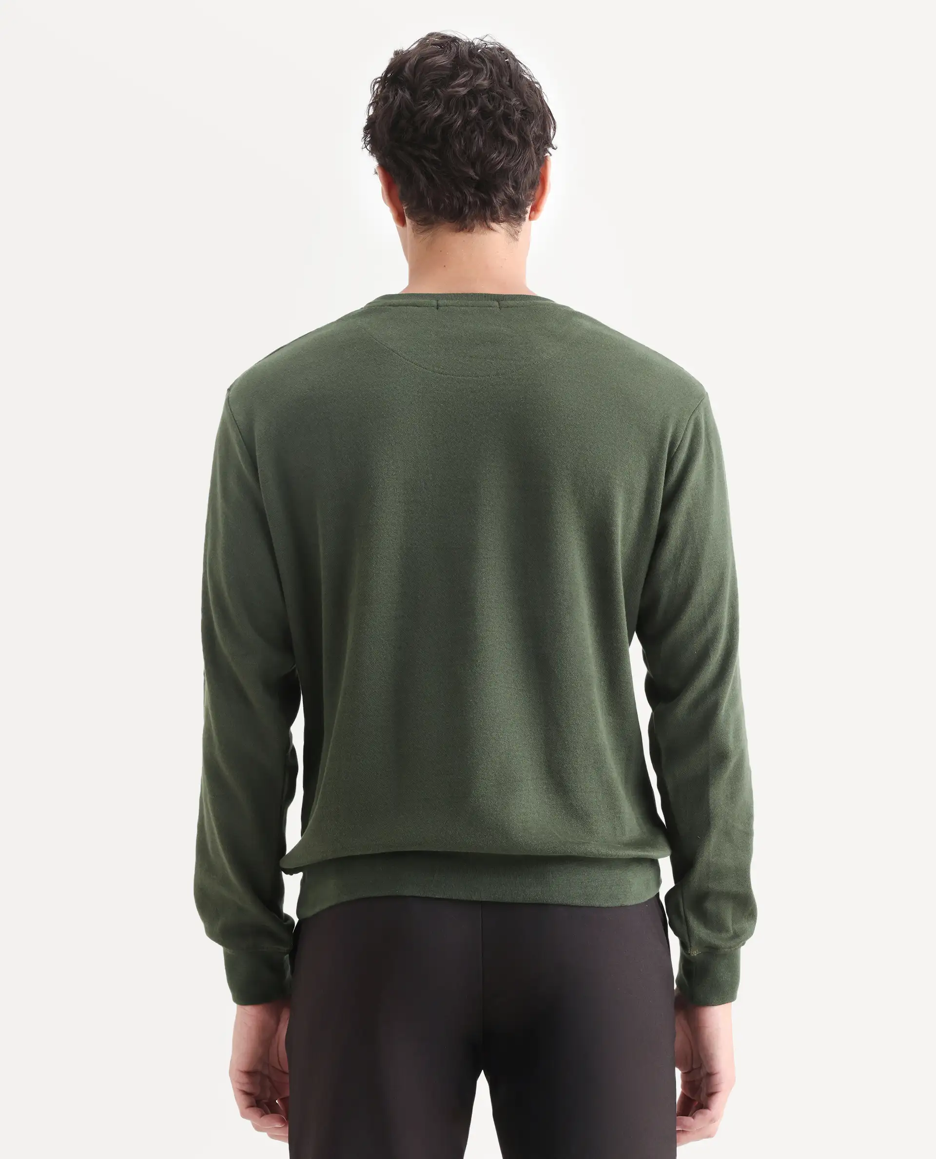 Rare Rabbit Men's Fauna Olive Cotton Floral Print Regular Fit Full Sleeve Crew Neck Sweatshirt - Image 7