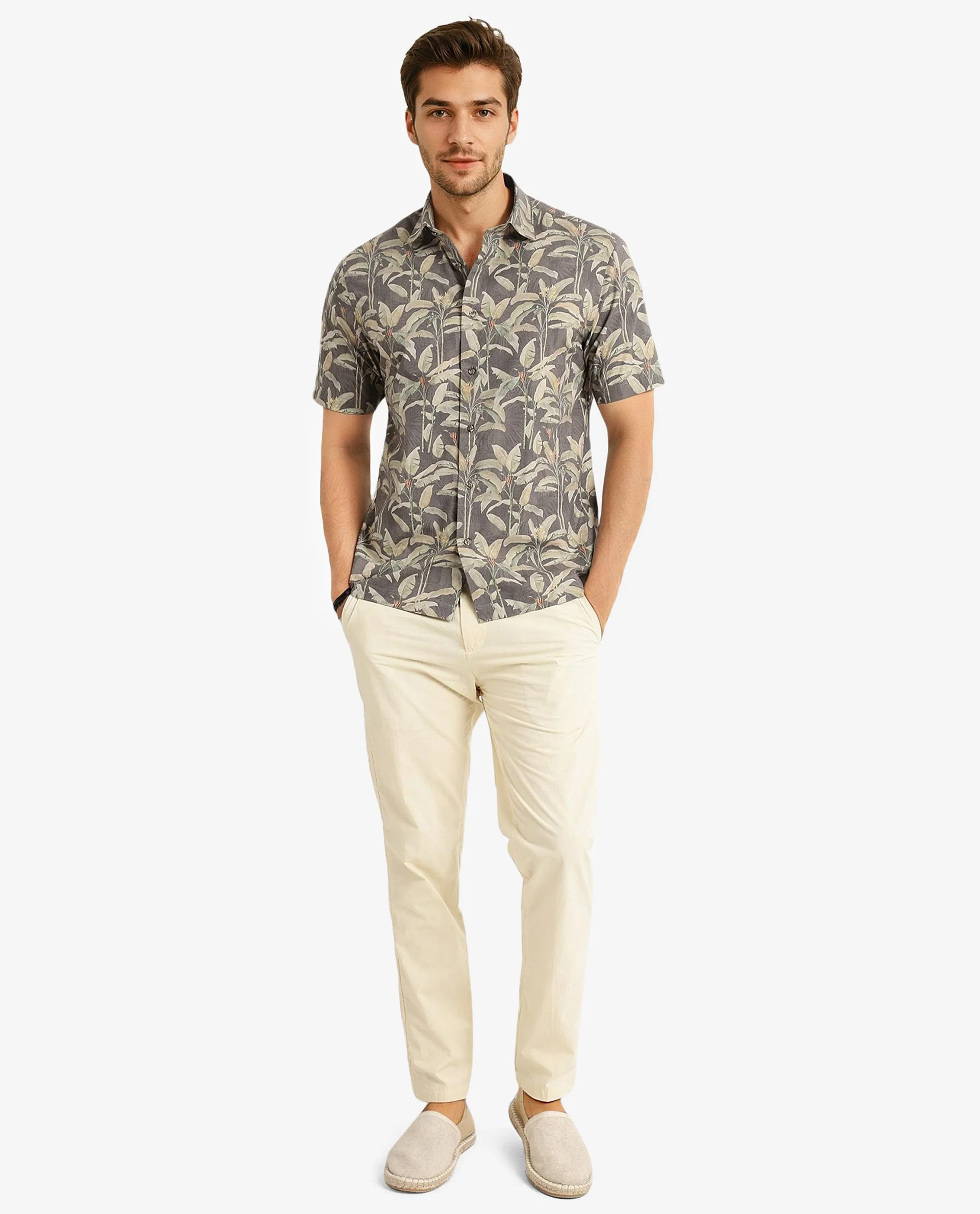 Rare Rabbit Men's Faus Light Brown Polyester Tropical Print Boxy Fit Half Sleeve Collared Shirt - Image 2