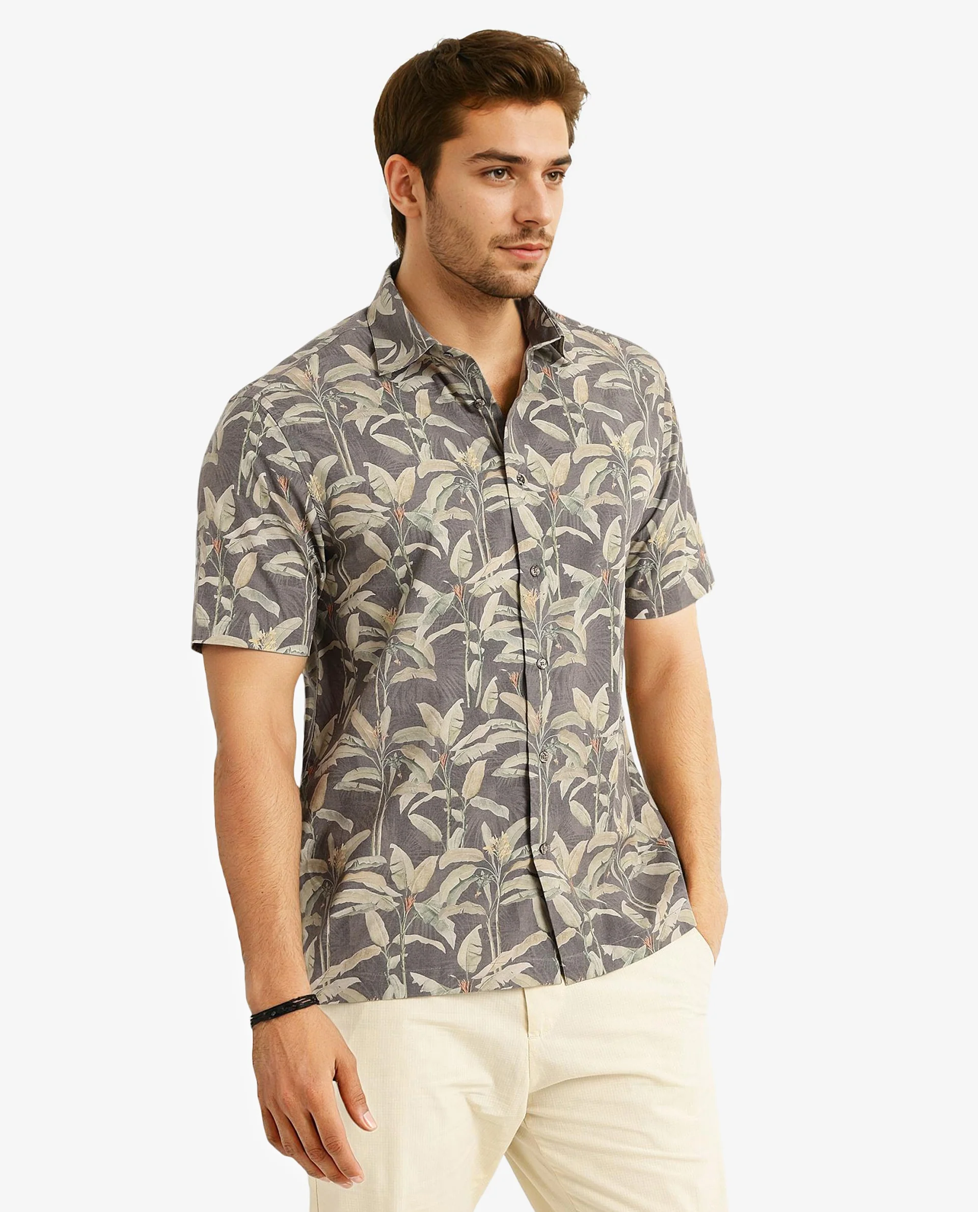 Rare Rabbit Men's Faus Light Brown Polyester Tropical Print Boxy Fit Half Sleeve Collared Shirt - Image 3