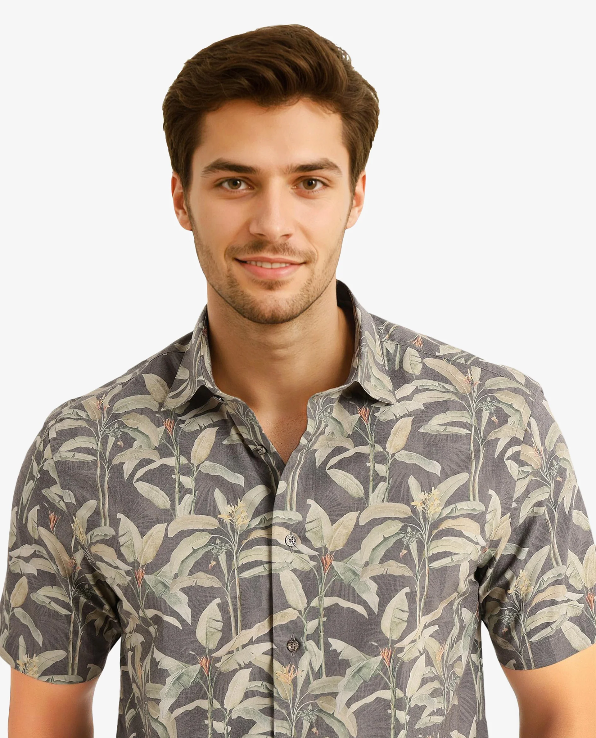 Rare Rabbit Men's Faus Light Brown Polyester Tropical Print Boxy Fit Half Sleeve Collared Shirt - Image 4