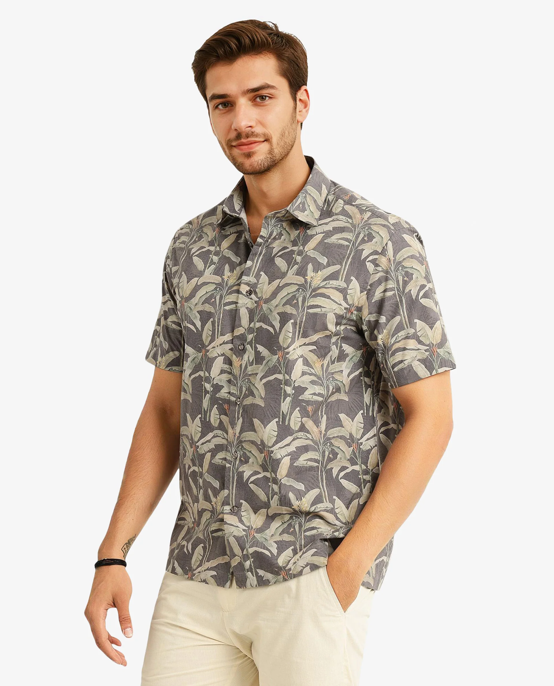 Rare Rabbit Men's Faus Light Brown Polyester Tropical Print Boxy Fit Half Sleeve Collared Shirt - Image 7