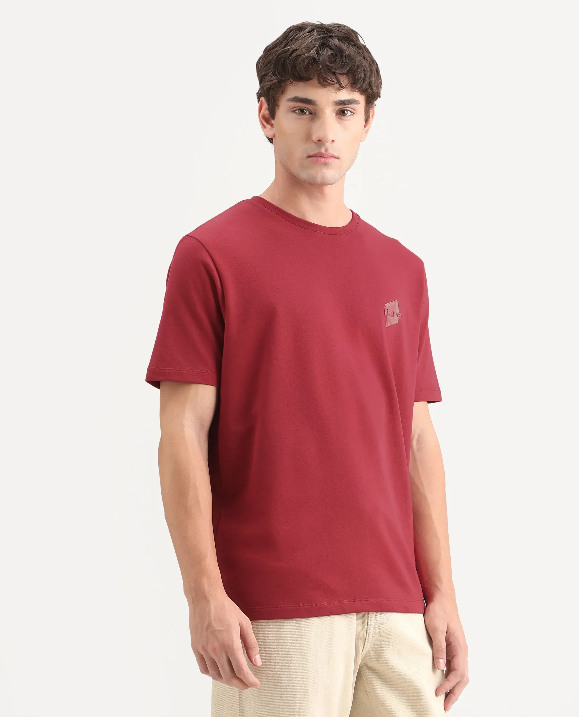Rare Rabbit Men's Favo Red Cotton Crew Neck Regular Graphic Print T-Shirt - Image 4