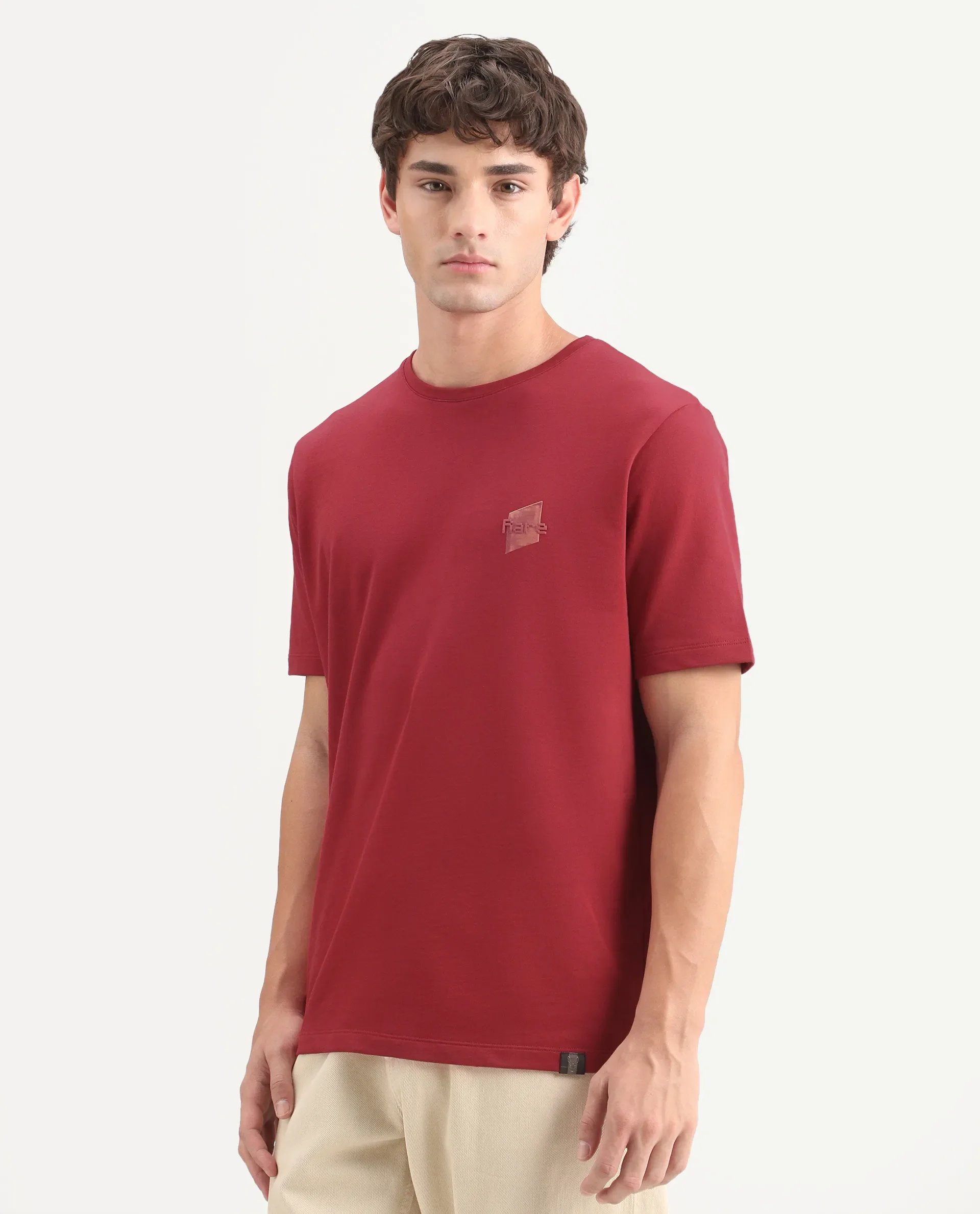 Rare Rabbit Men's Favo Red Cotton Crew Neck Regular Graphic Print T-Shirt - Image 5
