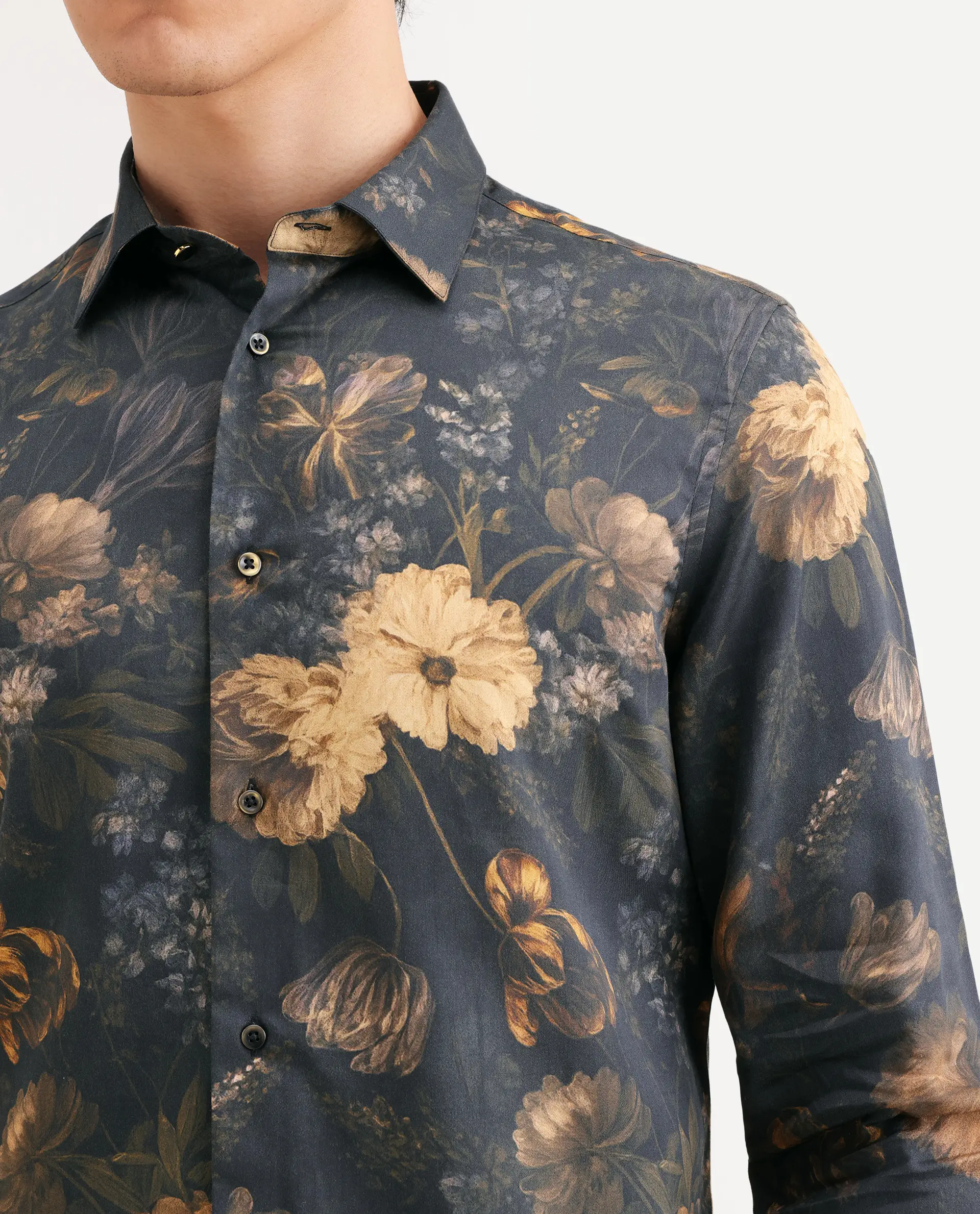 Rare Rabbit Men's Fawn Black Cotton Fabric Full Sleeve Spread Collar Regular Fit Floral Print Shirt - Image 3