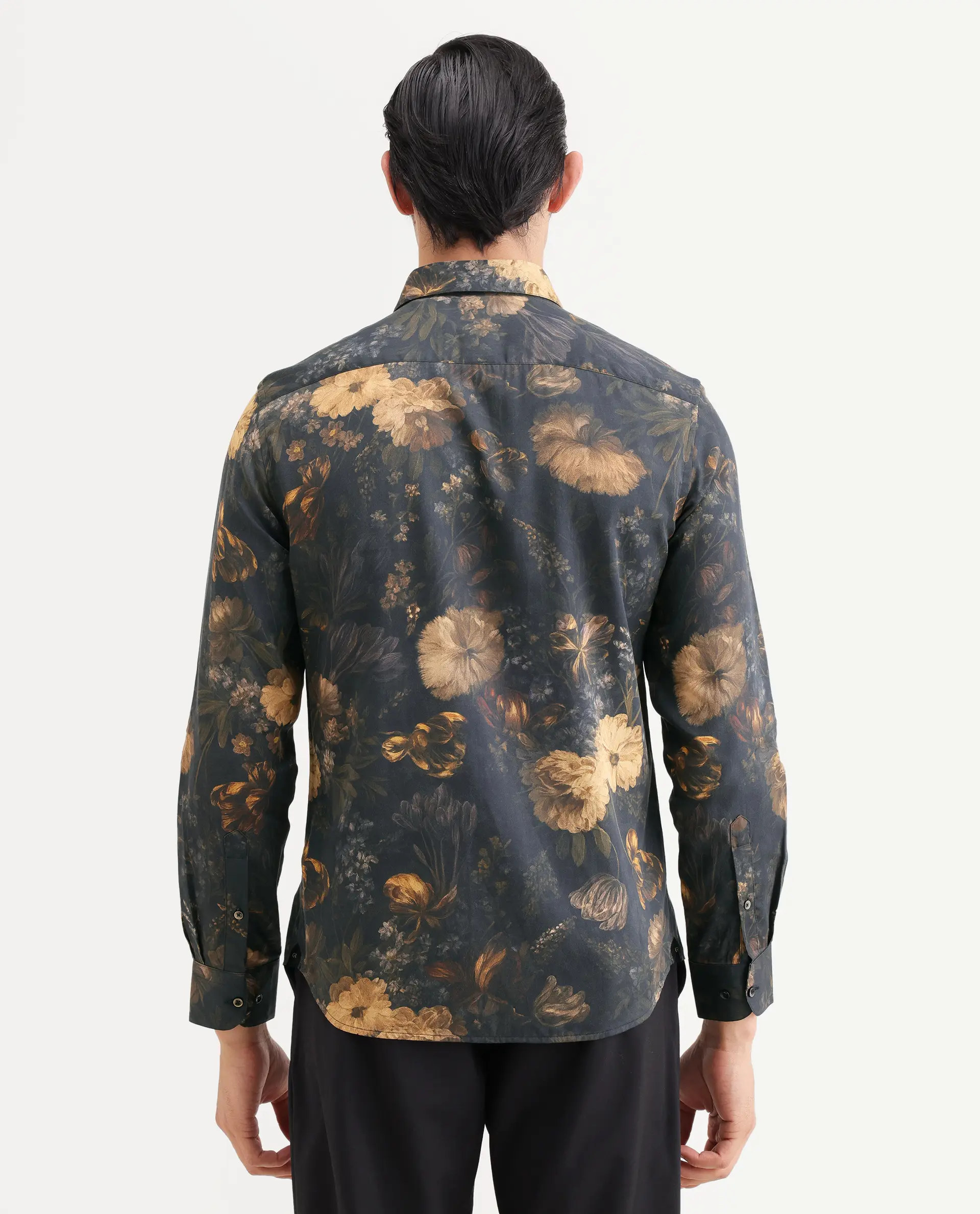 Rare Rabbit Men's Fawn Black Cotton Fabric Full Sleeve Spread Collar Regular Fit Floral Print Shirt - Image 7