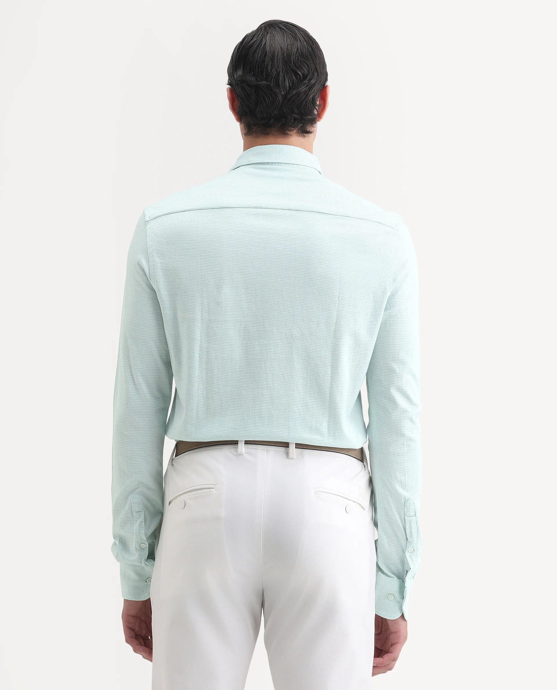 Rare Rabbit Men's Fay Green Cotton Textured Regular Fit Full Sleeve Collared Shirt - Image 7