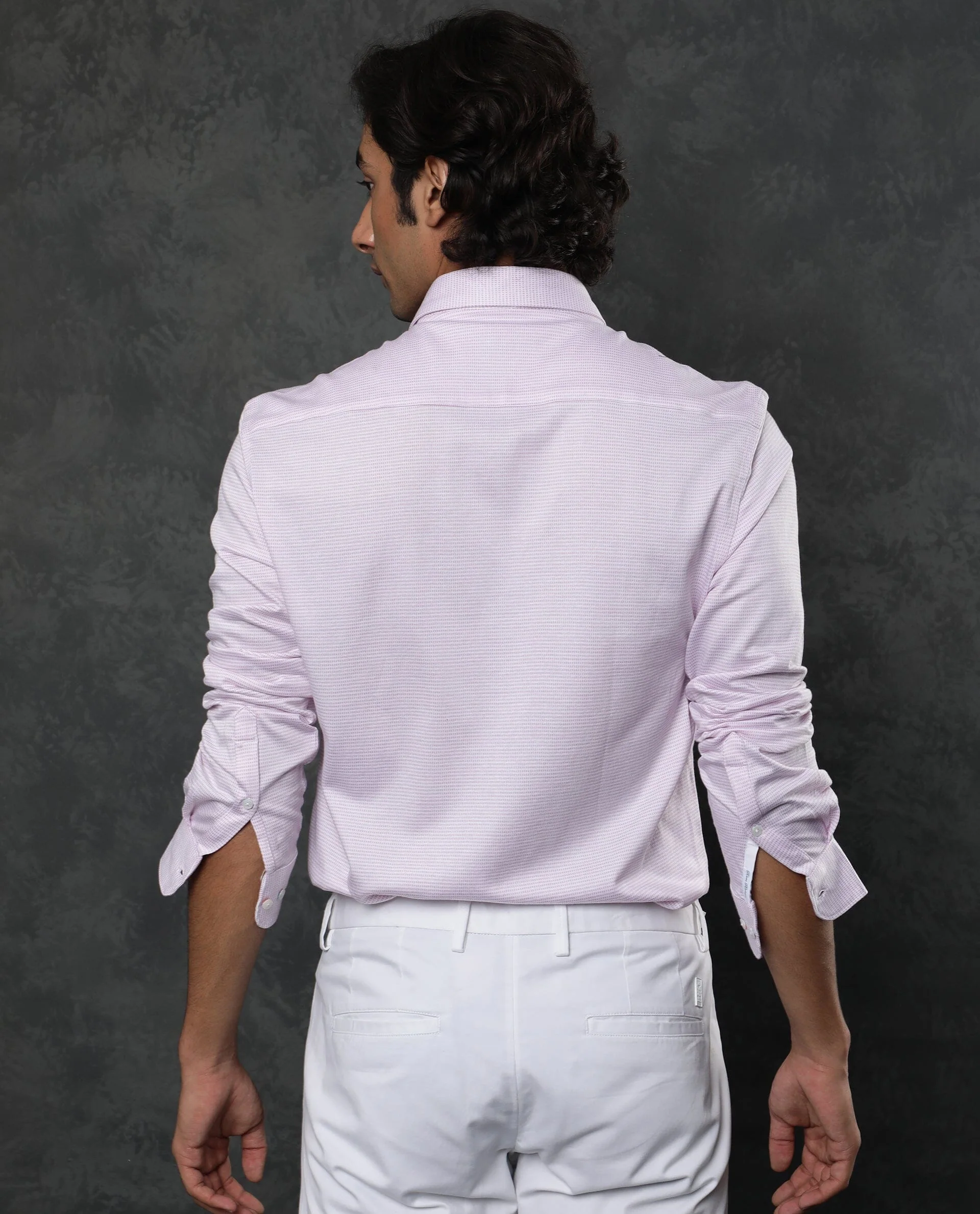 Rare Rabbit Men's Fay Pink Cotton Textured Regular Fit Full Sleeve Spread Collar Shirt - Image 7