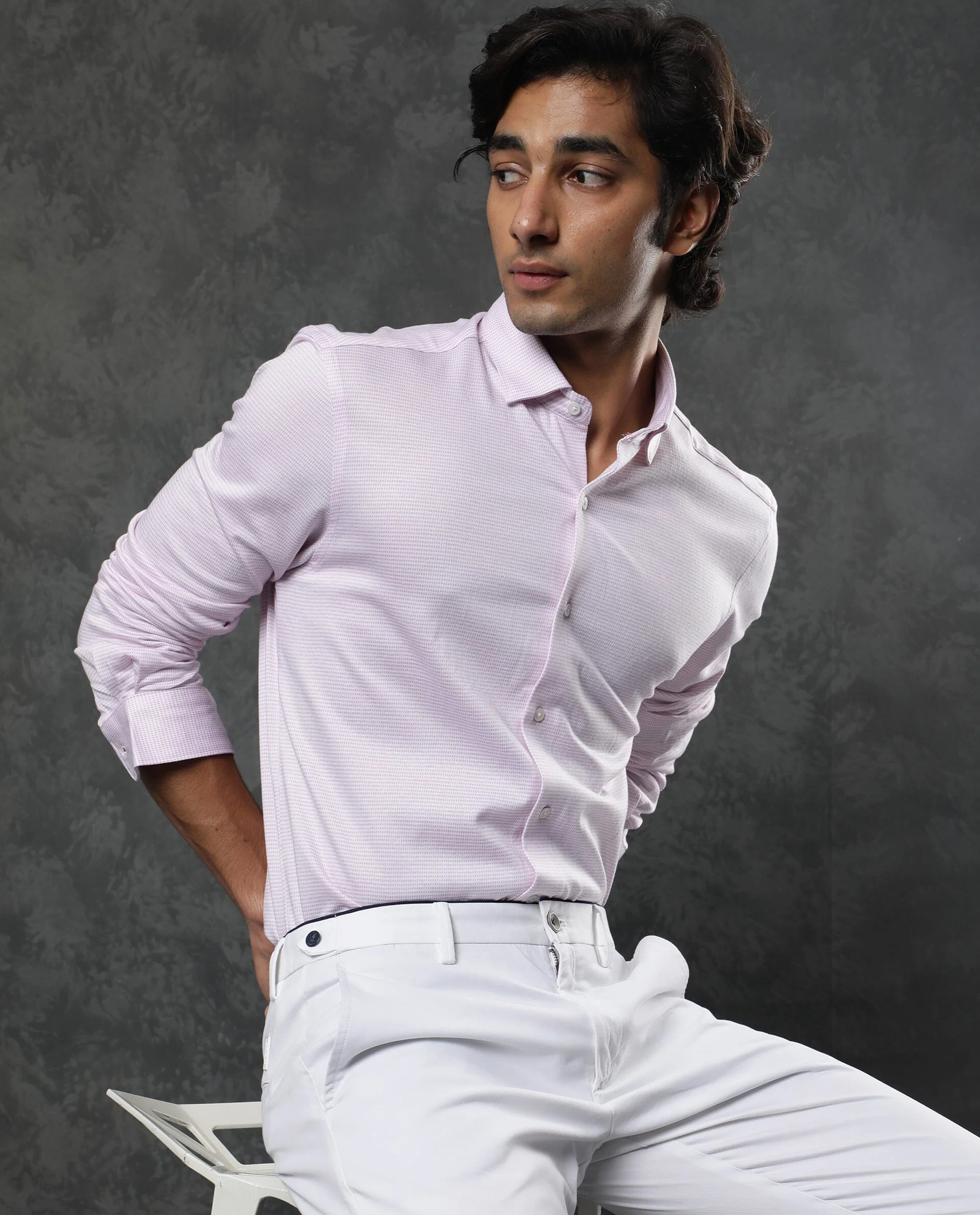 Rare Rabbit Men's Fay Pink Cotton Textured Regular Fit Full Sleeve Spread Collar Shirt - Image 8