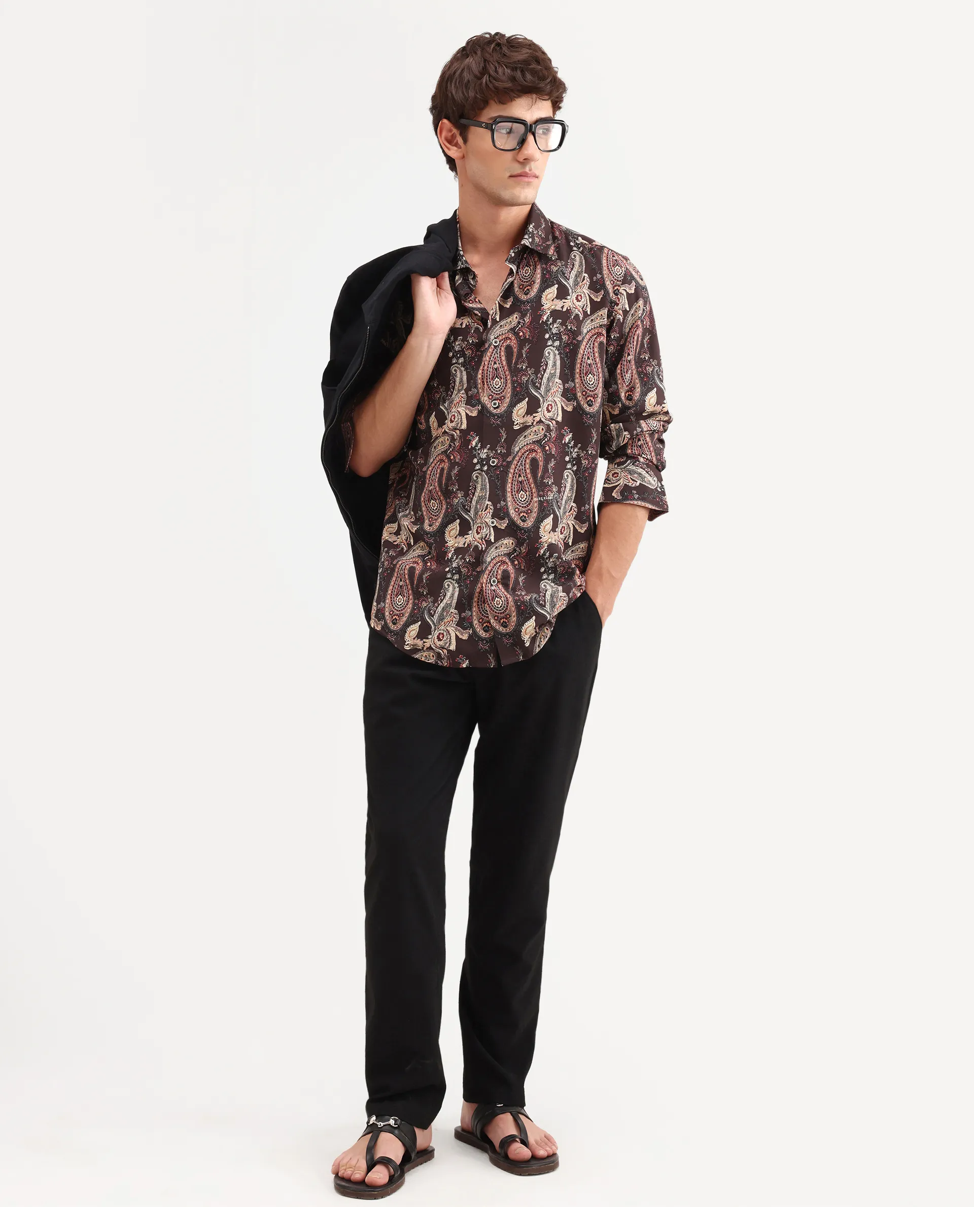 Rare Rabbit Men's Faye Dark Brown Viscose Fabric Full Sleeve Regular Fit Paisley Print Shirt - Image 2