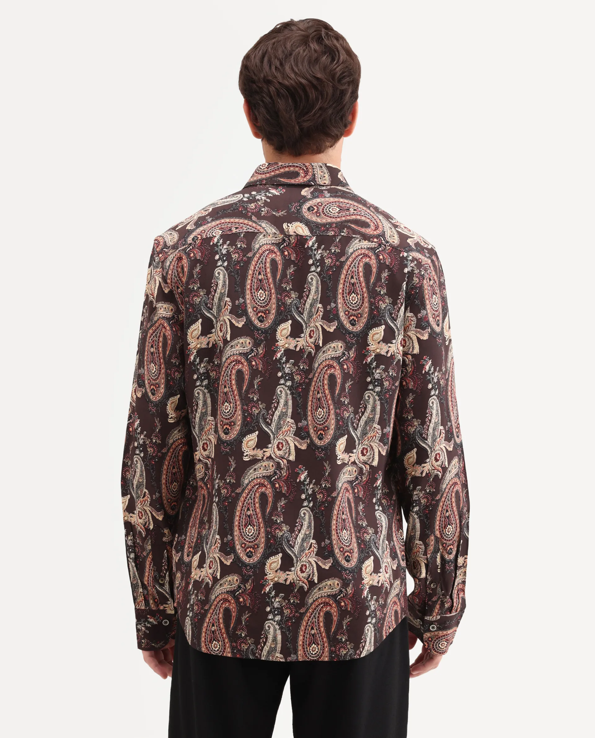 Rare Rabbit Men's Faye Dark Brown Viscose Fabric Full Sleeve Regular Fit Paisley Print Shirt - Image 7