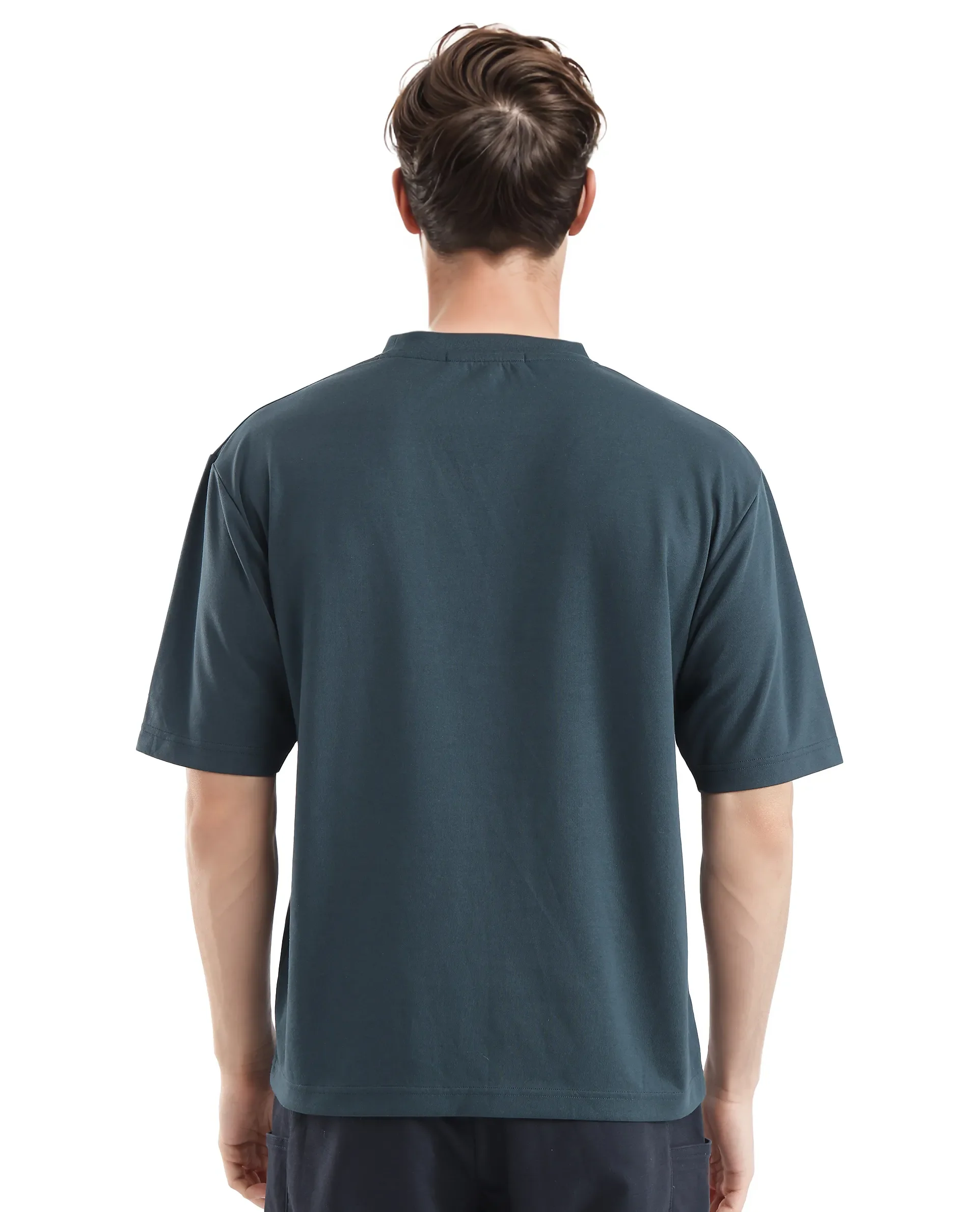 Rare Rabbit Men's Feat Teal Cotton Graphic Print Oversized Fit Half Sleeve Crew Neck T-Shirt - Image 5