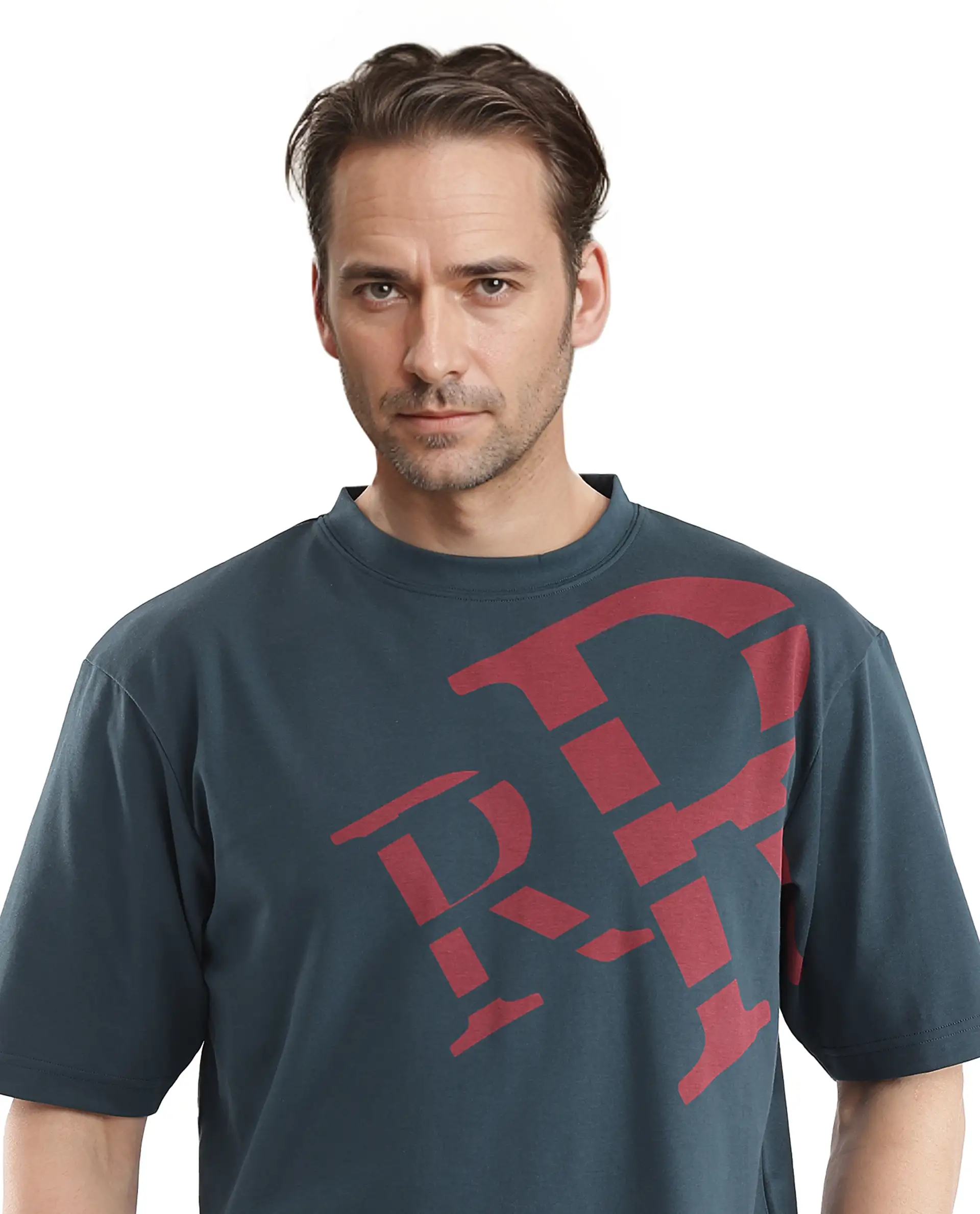 Rare Rabbit Men's Feat Teal Cotton Graphic Print Oversized Fit Half Sleeve Crew Neck T-Shirt - Image 6