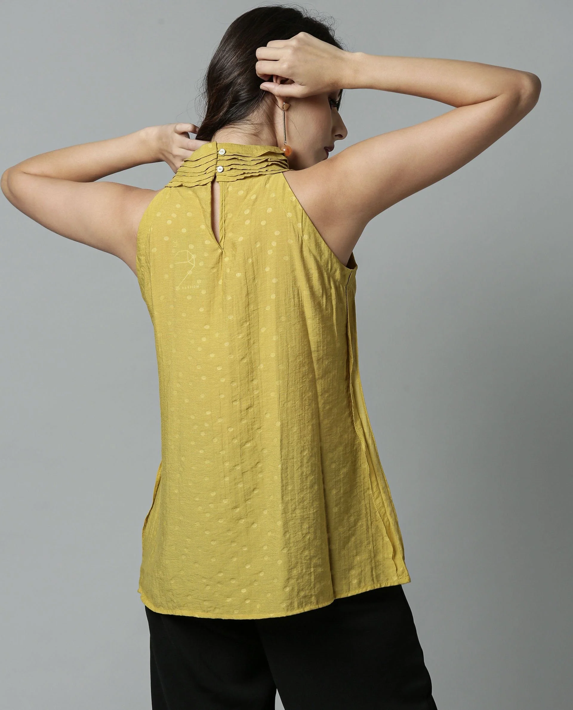 Rareism Women Feather Yellow Top Sleeveless - Image 3