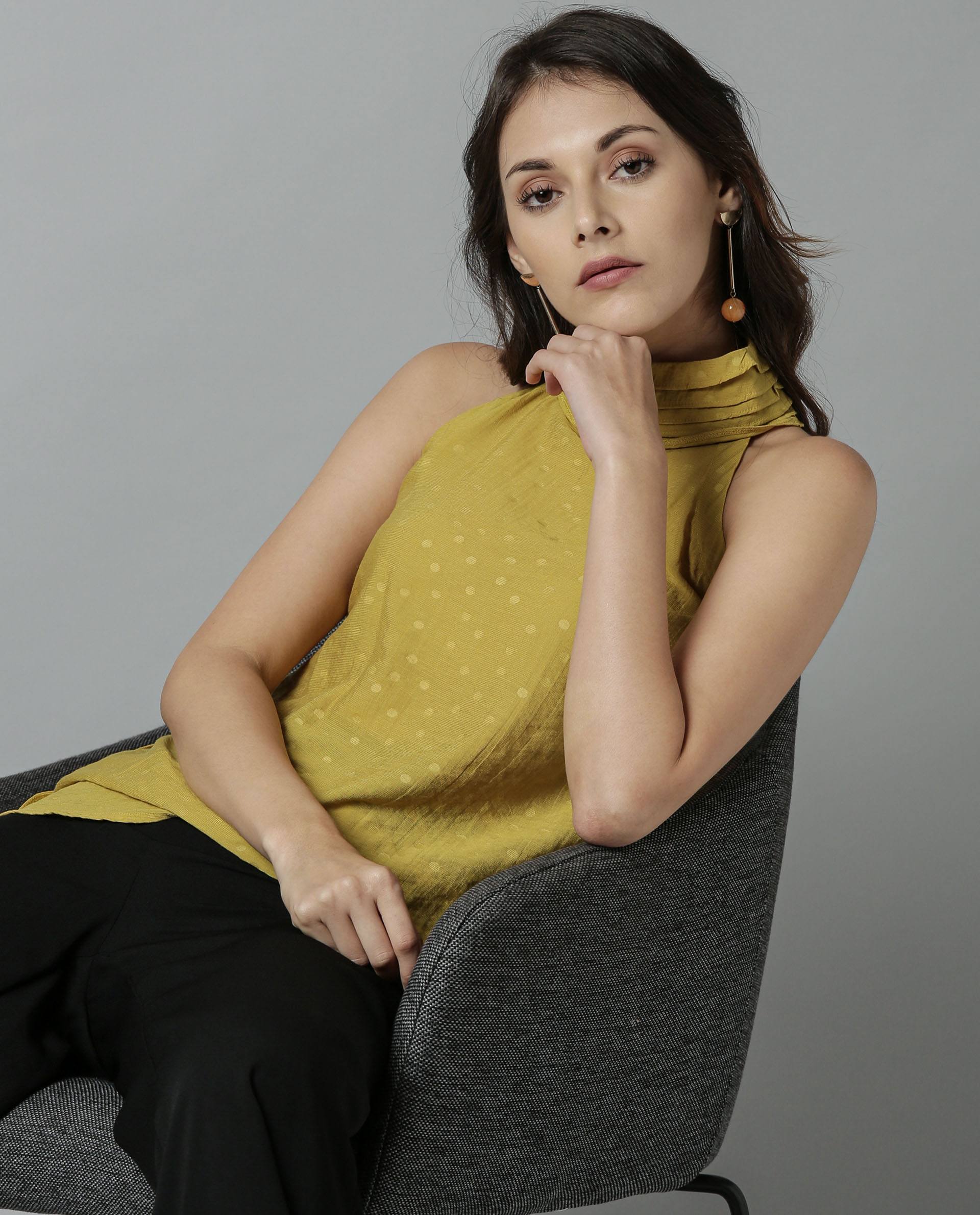 Rareism Women Feather Yellow Top Sleeveless - Image 6
