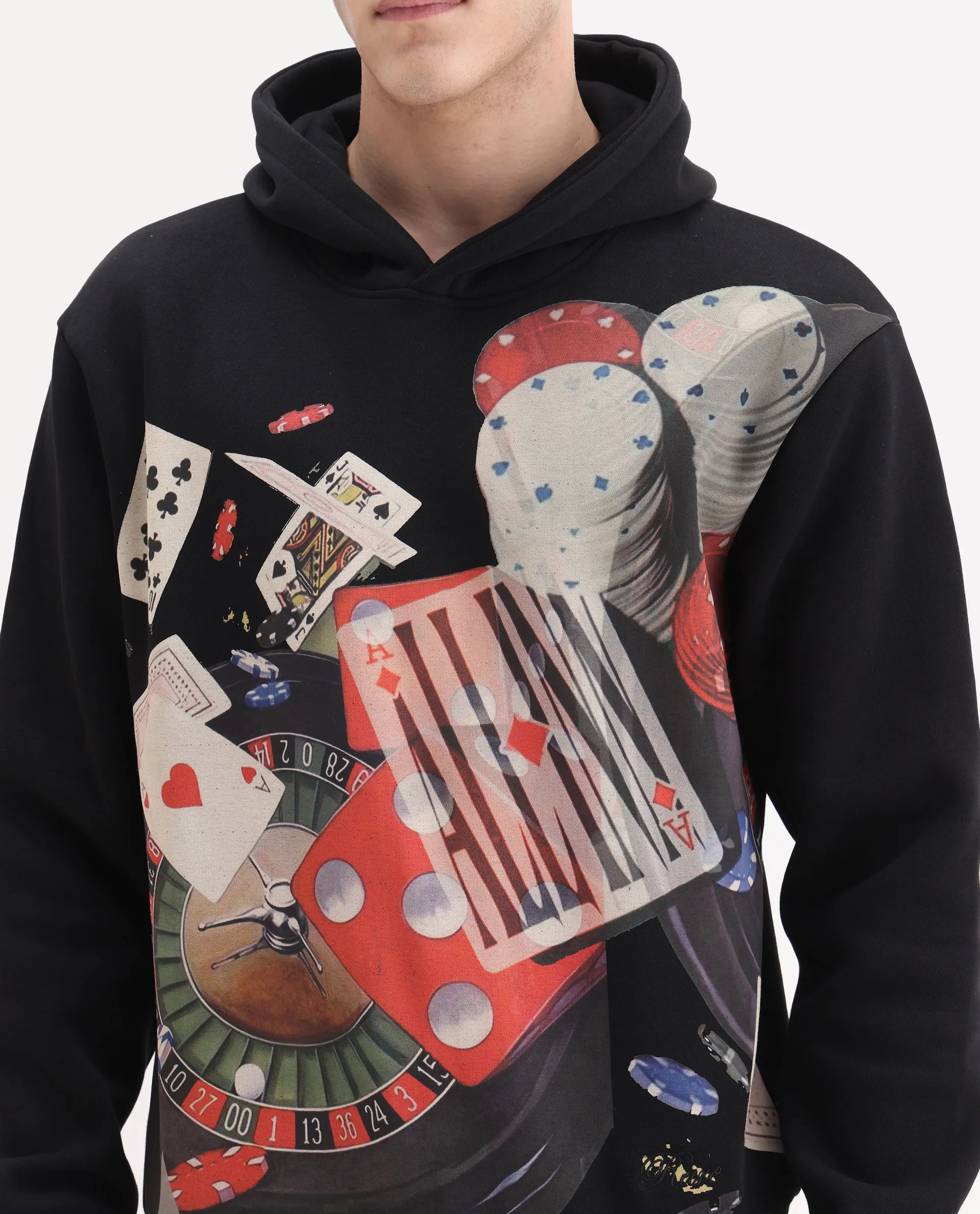 Rare Rabbit Men's Febo Black Cotton Blend Fabric Full Sleeves Hooded Graphic Print Sweatshirt - Image 3